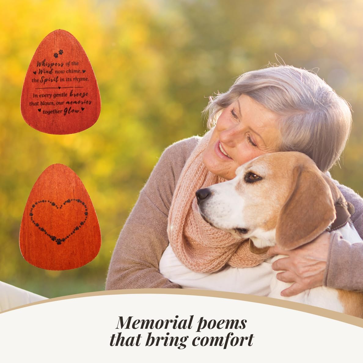 Pet Memorial Wind Chimes for Loss of Dog & Cat Passed Away Remembrance Gift with Sympathy Card for Grieving Pet Owners Paw Print Design with Memorial Poem (Black) - Image 3