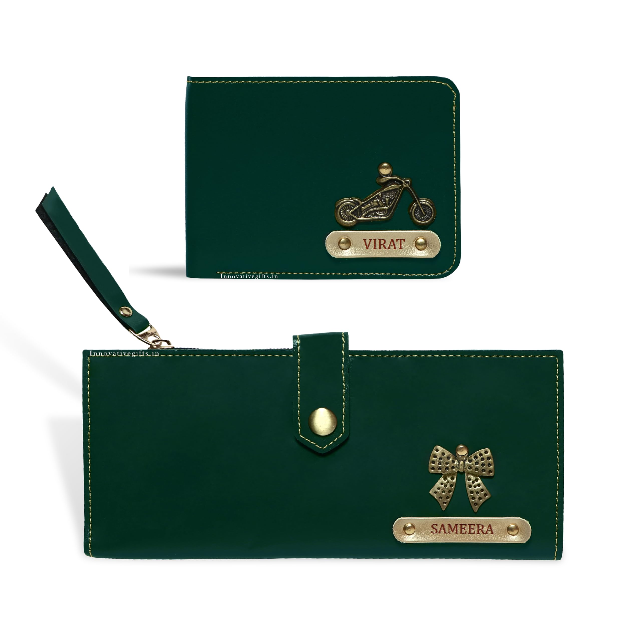 Customized Couple Wallet I Slim Stylish Leather Purse with Name & Charm I Personalized Unique Birthday Anniversary Gift for Men and Women Unisex Love – Set of 2 (Olive)-image-19