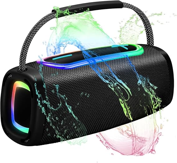 Bluetooth Speaker 60W with Handle, BT5.4 Portable Wireless Speaker with Loud Stereo Sound, IP6 Waterproof, Portable Speaker with RGB Multi-Color Rhythm Lights for Outdoor/Home/Party/Beach as Gift