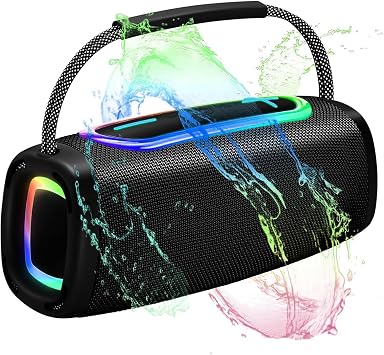 Bluetooth Speaker 60W with Handle, BT5.4 Portable Wireless Speaker with Loud Stereo Sound, IP6 Waterproof, Portable Speaker with RGB Multi-Color Rhythm Lights for Outdoor/Home/Party/Beach as Gift