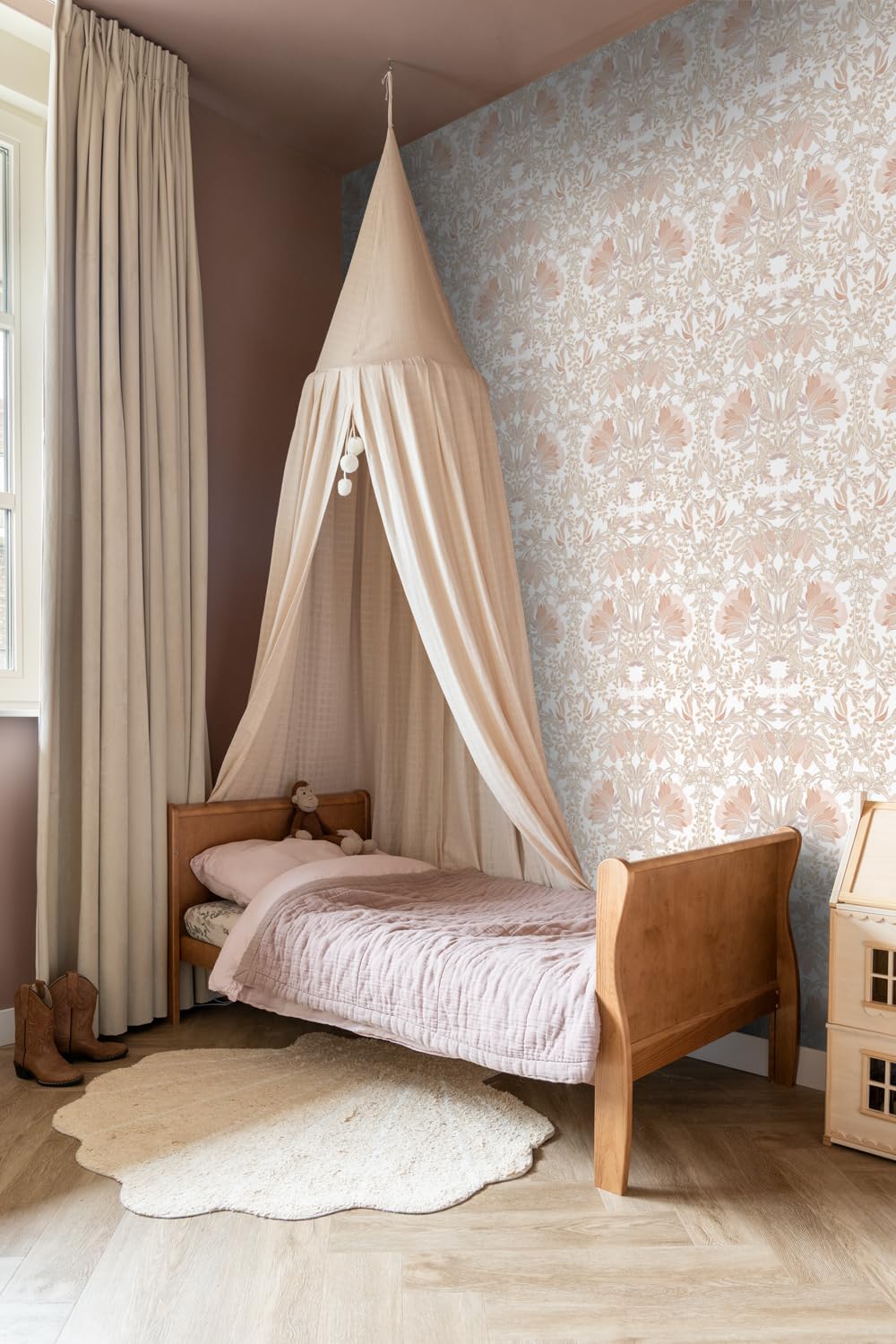 papier peint fleurs vintage de style art nouveau sable beige et terracotta claire 53 cm x 10.05 m - ESTAhome