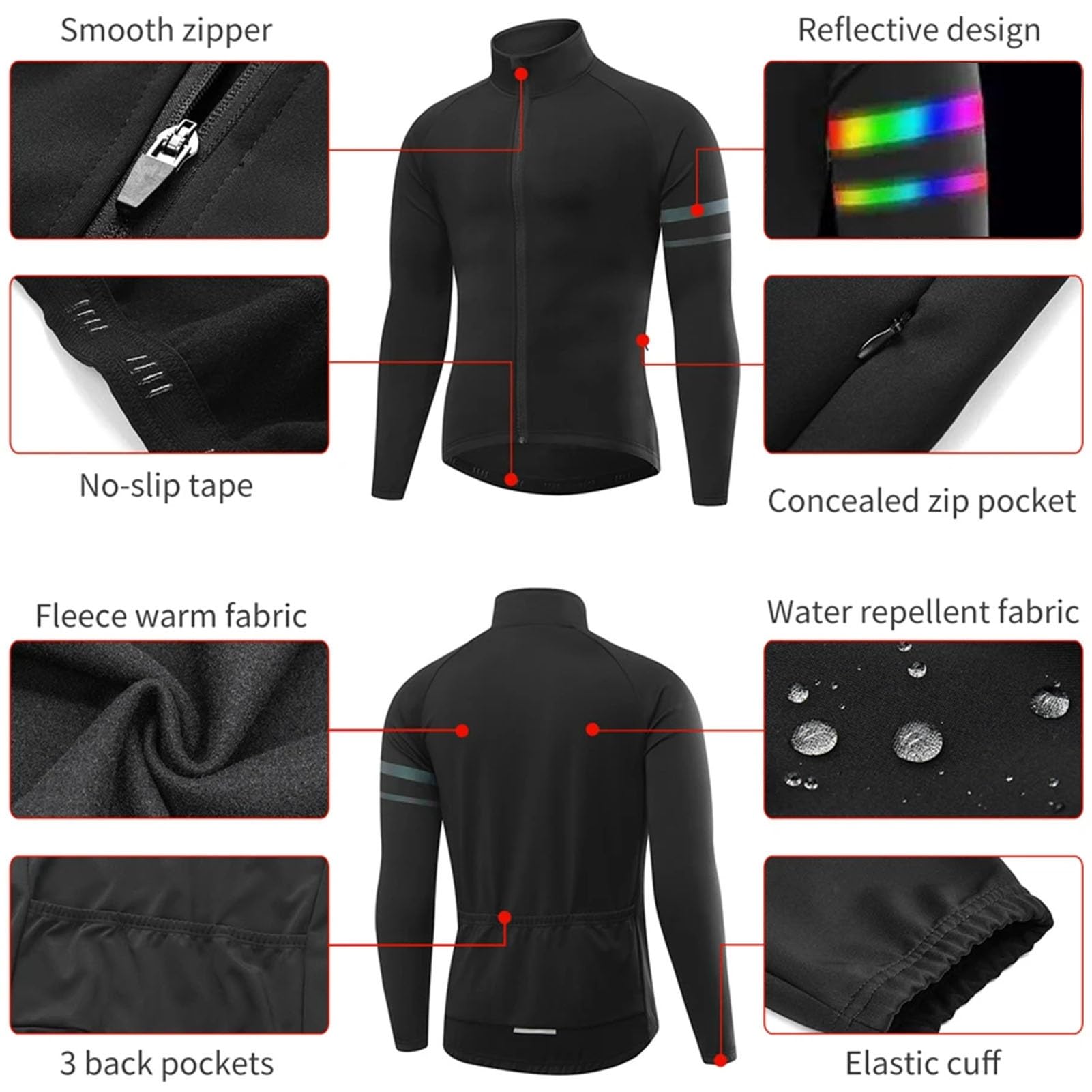 Giacca da Ciclismo da Uomo Invernale in Pile Termico per Bicicletta MTB da Strada, Abbigliamento Antivento Impermeabile Maglia Lunga Cappotto Caldo