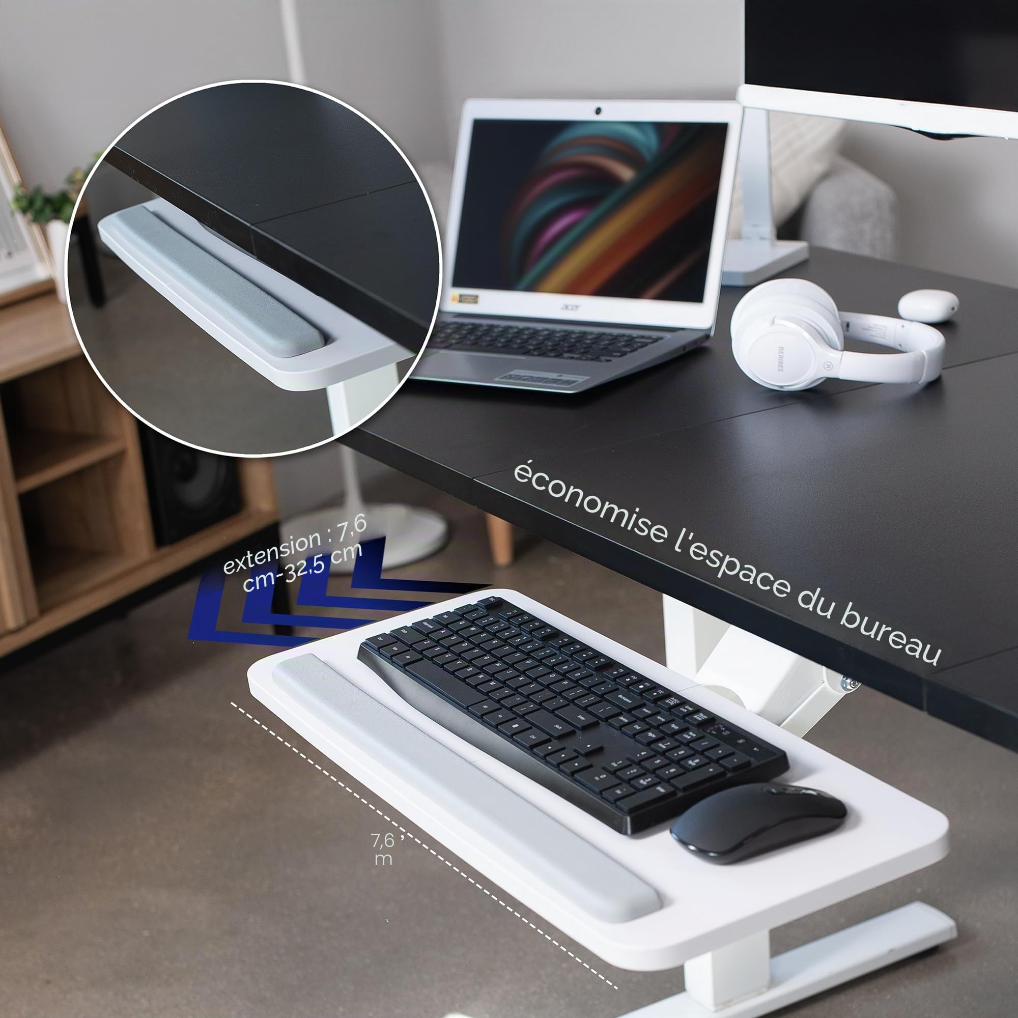 Vivo MOUNT-KB03W Plateau Ergonomique réglable pour Clavier et Souris pour Bureau et tiroir Blanc