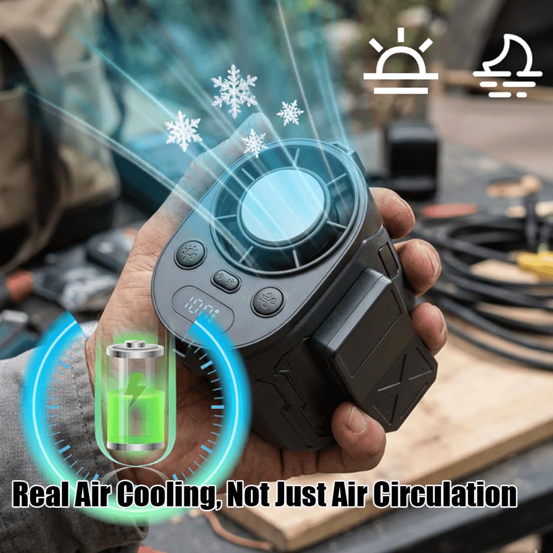 Ventilatore portatile con clip di raffreddamento per ghiaccio con batteria da 6000 mAh, ventilatore USB ricaricabile con display LED, piccolo e forte flusso d'aria, per passeggino, campeggio, ufficio