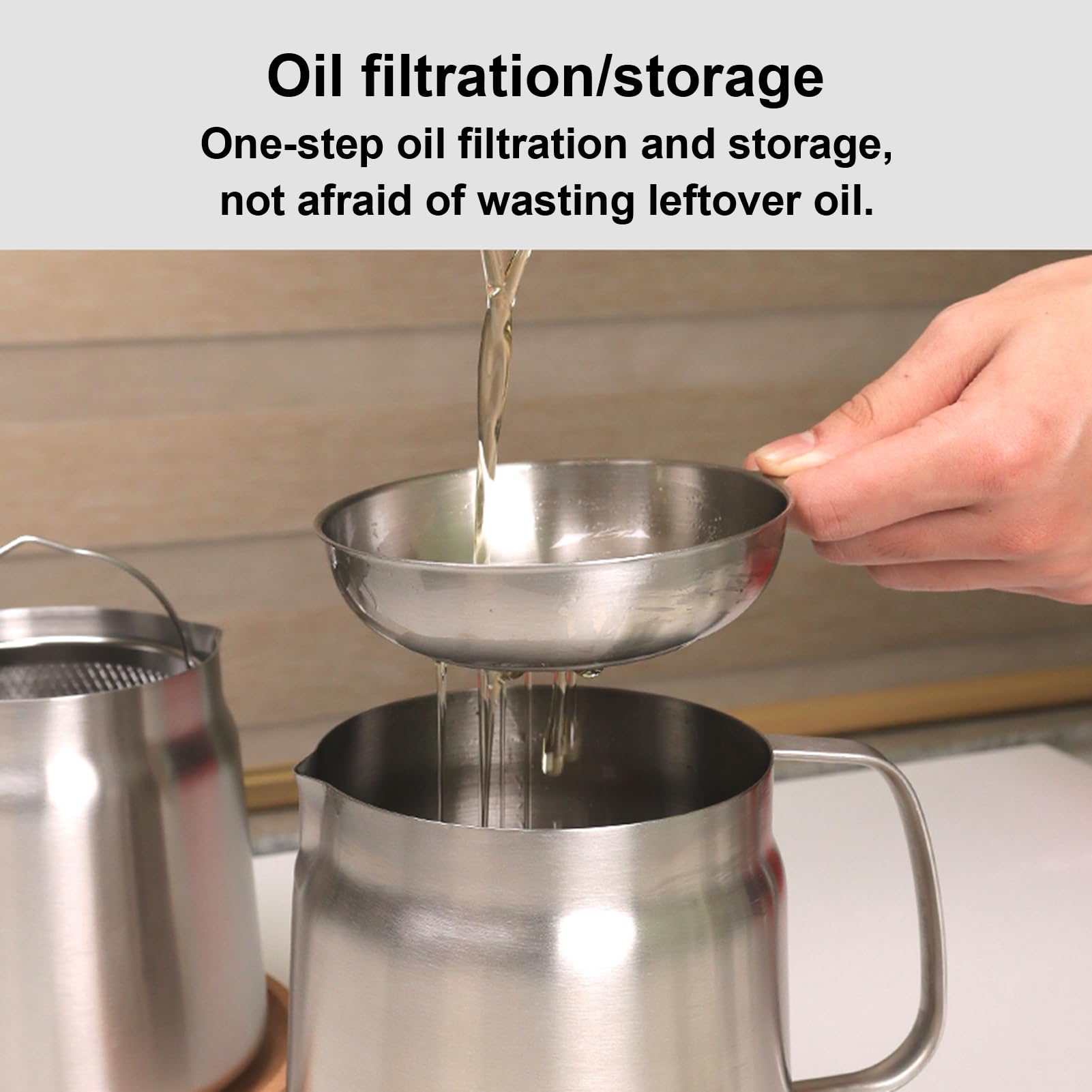 Olie opbergpot, multifunctionele frituurmand met fijnmazige zeef, bakolie organizer voor kokosolie, spekvet, frituurolie, olie