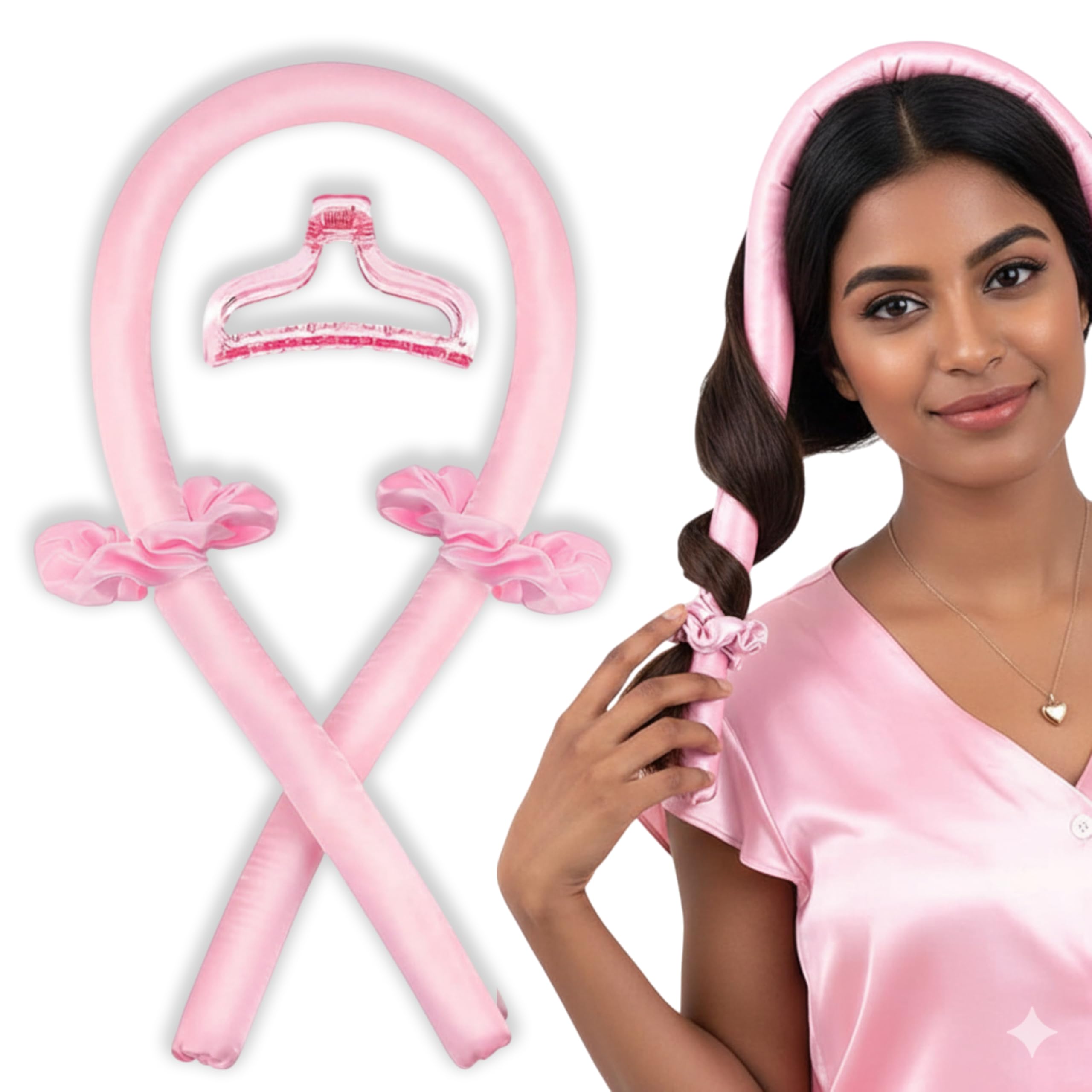 TEMPERIA Heatless Hair Curler Roller for Women & Girls | Silk Satin Curling Headband Tools for Waves & Curls Without Heat | Overnight Curls Flexi Soft Rod | Set of 1 Curler, 2 Scrunchies & 1 Clip-picture-37