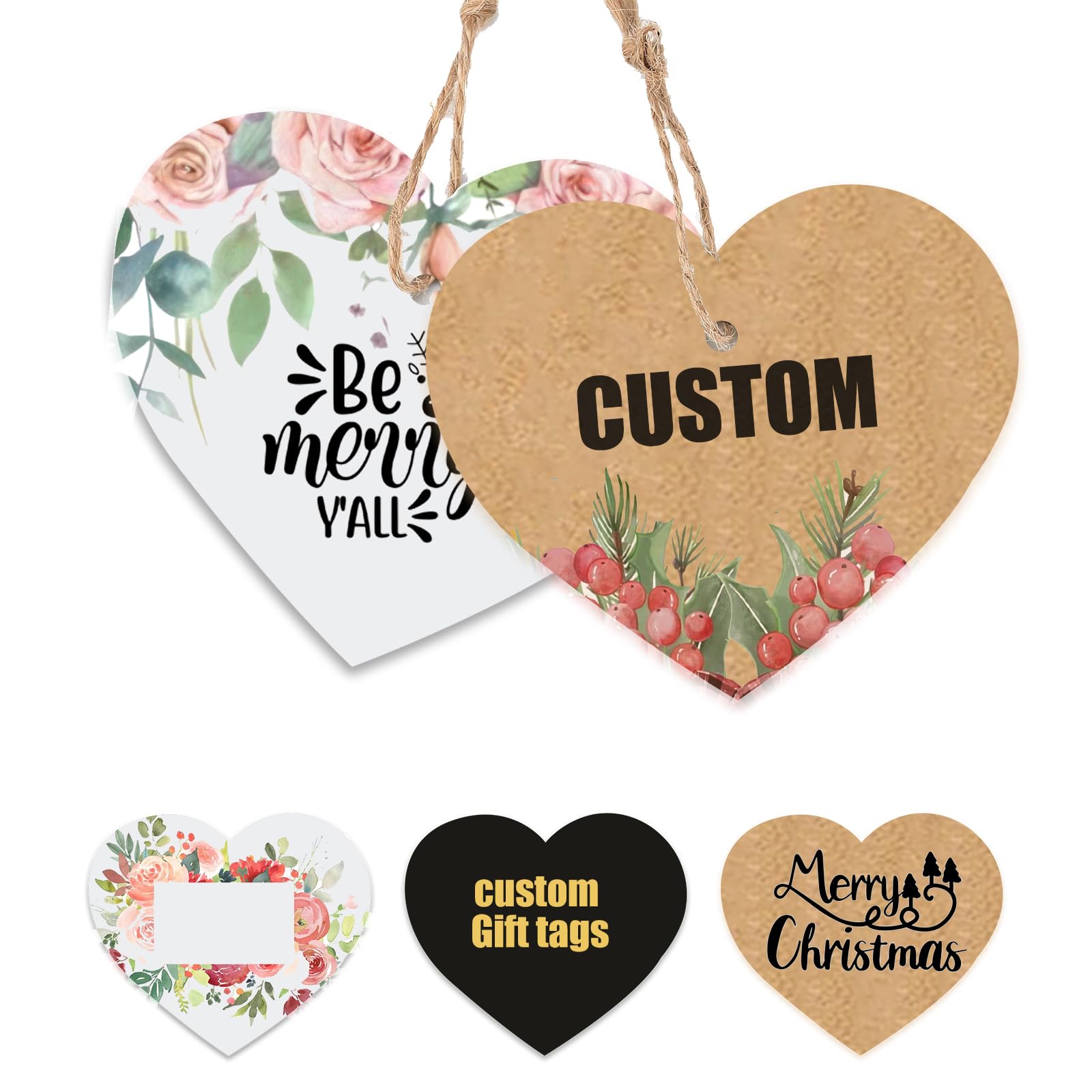 Custom Gift Tags, Personalized Heart Tags with Your Business Logo Heart Shaped Small Card Party Decoration Paper Gift Tags for Birthday Wedding