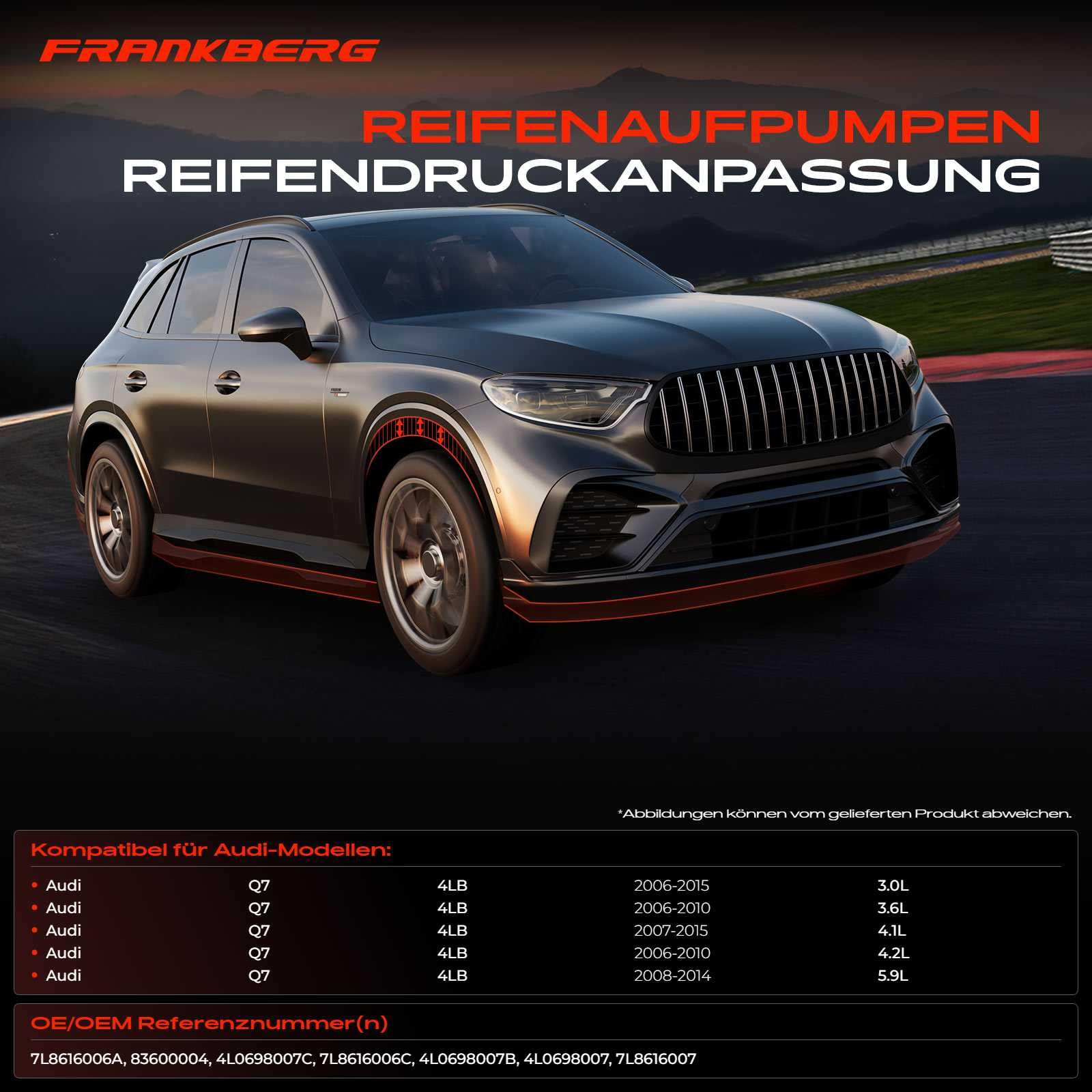 Frankberg Sprężarka pneumatyczna, regulacja poziomu, kompatybilna z Q7 4LB 3,0L-5,9 l 2006-2015 Replace # 7L8616006C