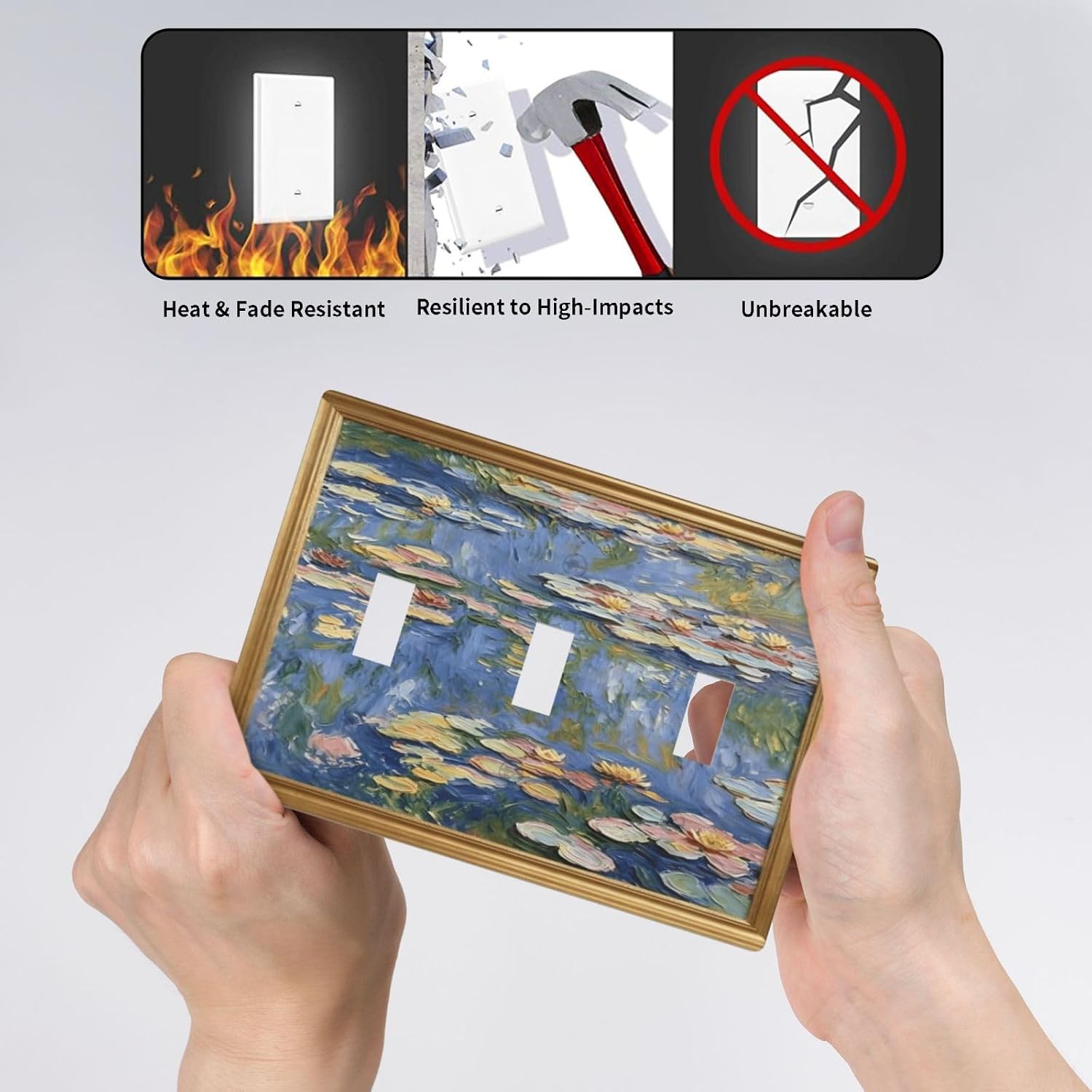 Decorative Art Light Switch Covers,3 Gang Triple Toggle Wall Plate Decorative Switch plate Electrical Faceplate,Monet Water Lilies Oil Painting