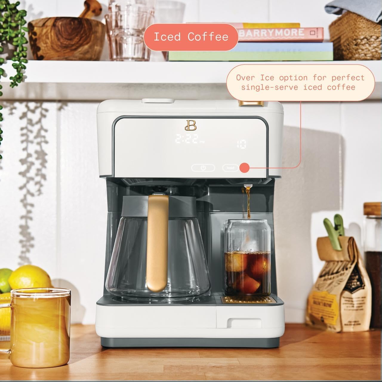 Multi-Brew Coffee Maker, 12-Cup Carafe + Single-Serve, Pods or Grounds, Over Ice, Touch Display by Drew Barrymoree.