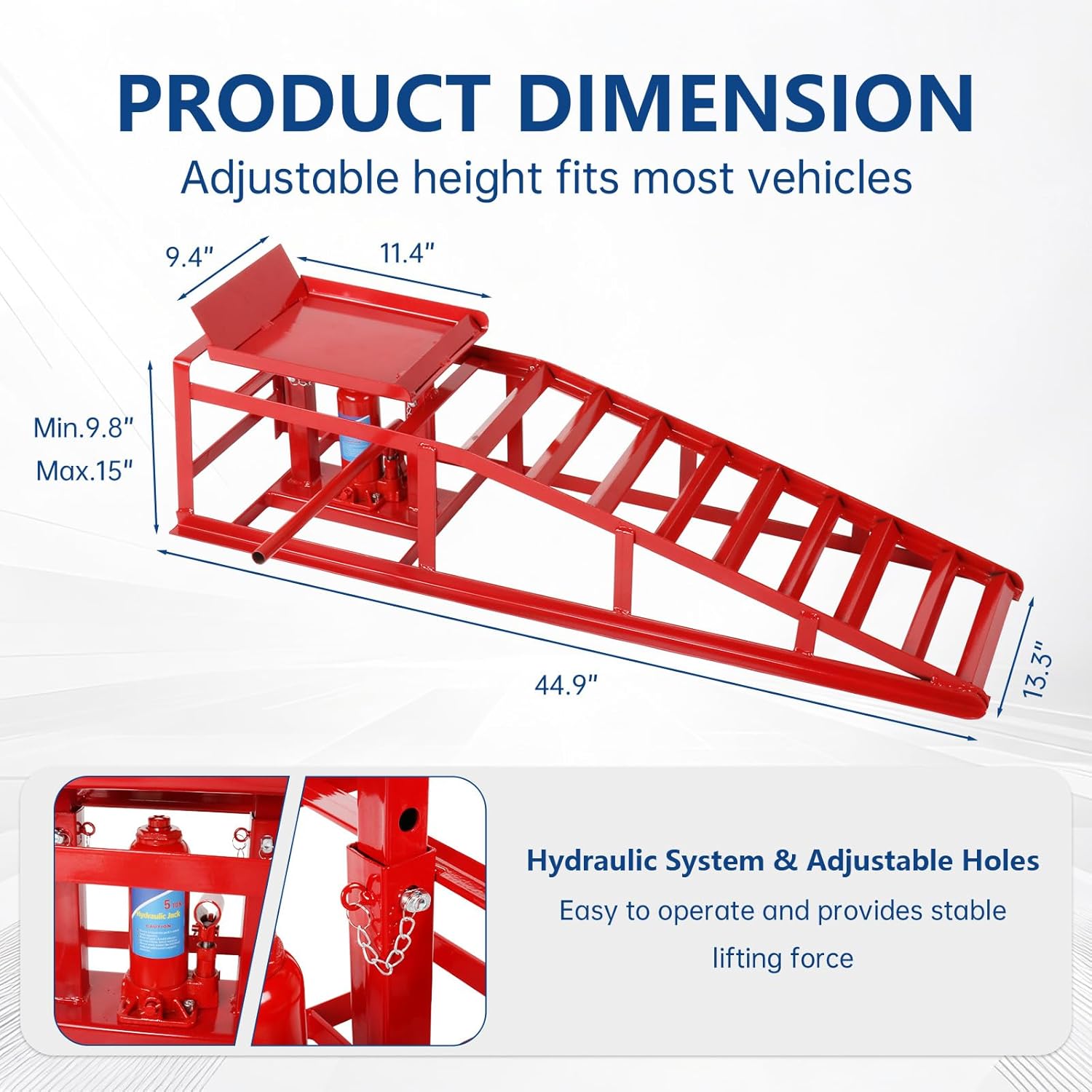 Heavy Duty Hydraulic Car Ramps, 5T 11000lbs Steel Car Ramp Elevator Adjustable 10-15 Inch Height Lift for Car Truck Trailer Repair Garage Workshop Tools, 2 Pack Red