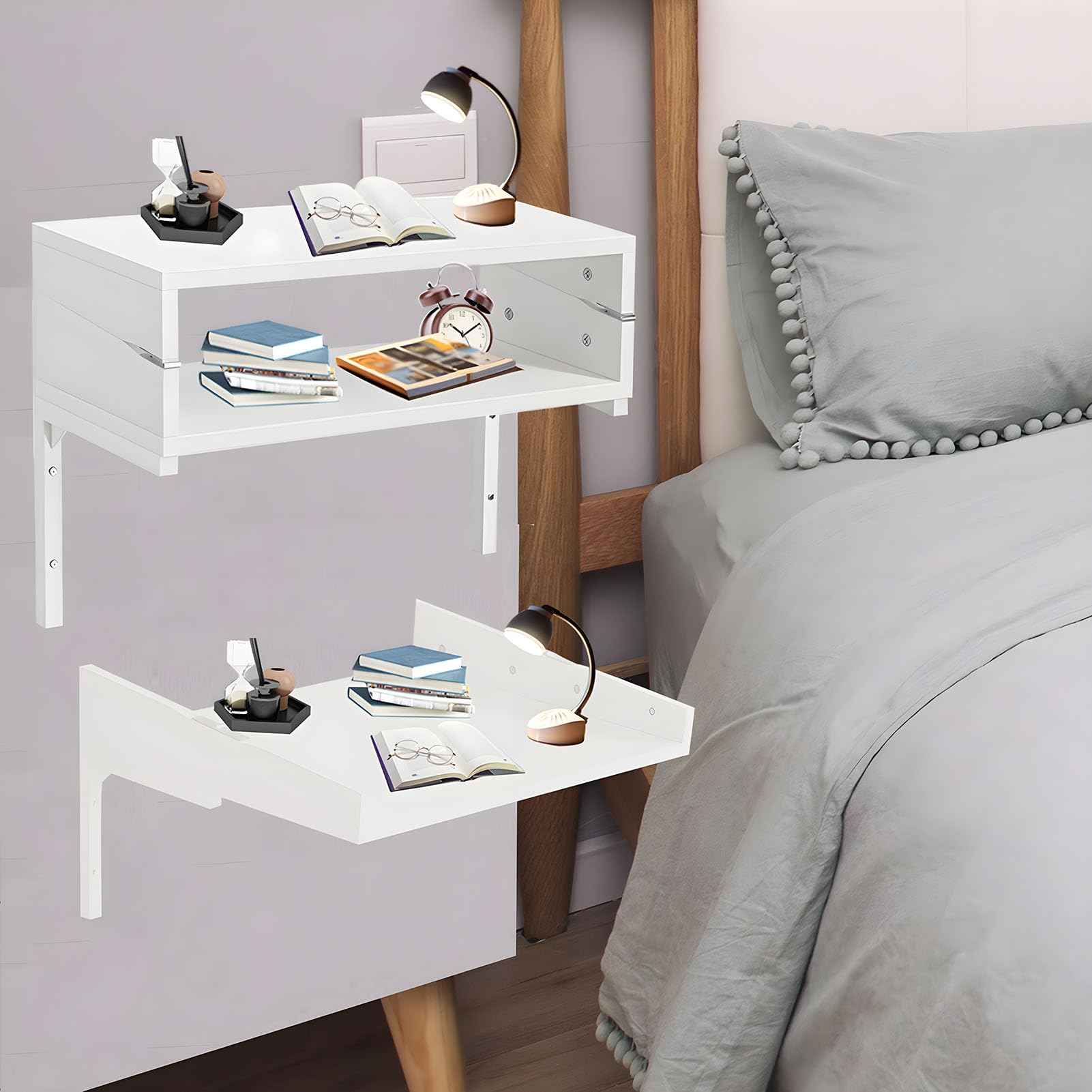 Floating Desk, Wall Mounted Folding Table for Small Space, Collapsible Floating Nightstand, Floating Shelves for Bedroom Bathroom Kitchen Office
