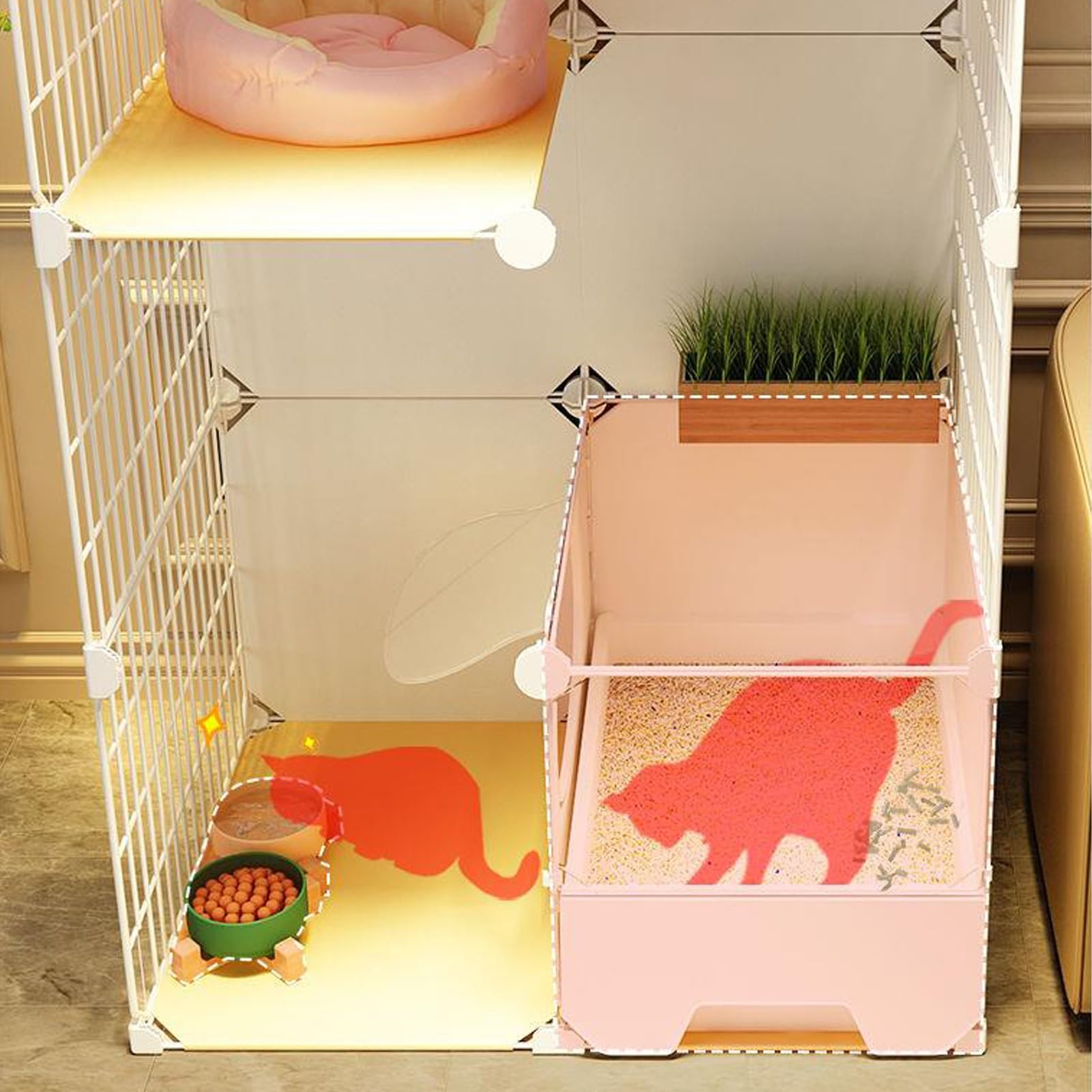 Gabbia per Gatti di Grandi Dimensioni con lettiera Chiusa, recinto per Gatti da Esterno, Cuccia in Metallo Staccabile per 2-5 Gatti, spazioso recinto per Animali Domestici (72,1 x 47,2 x 76,