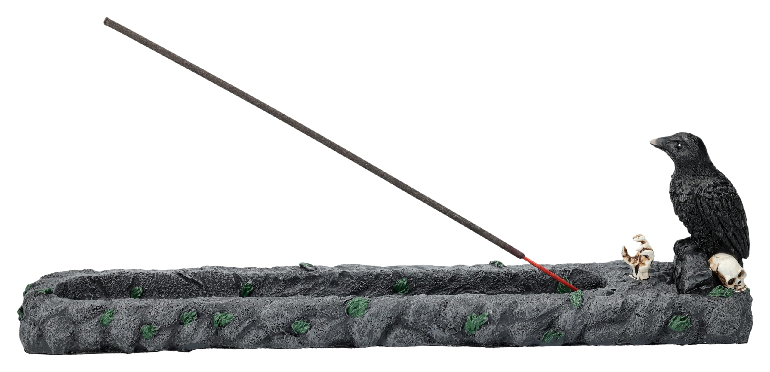 Gotischer Räucherstäbchenhalter mit Rabe und Zombie, Friedhofs-Motiv, Kunststein, 27cm, Deko Figur