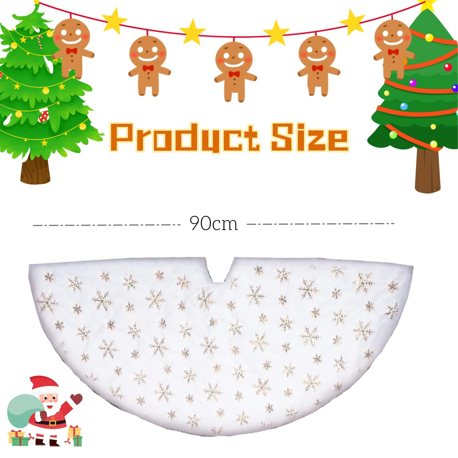 Jupe pour Sapin de Noël Or 90cm Blanche Flocon de Neige