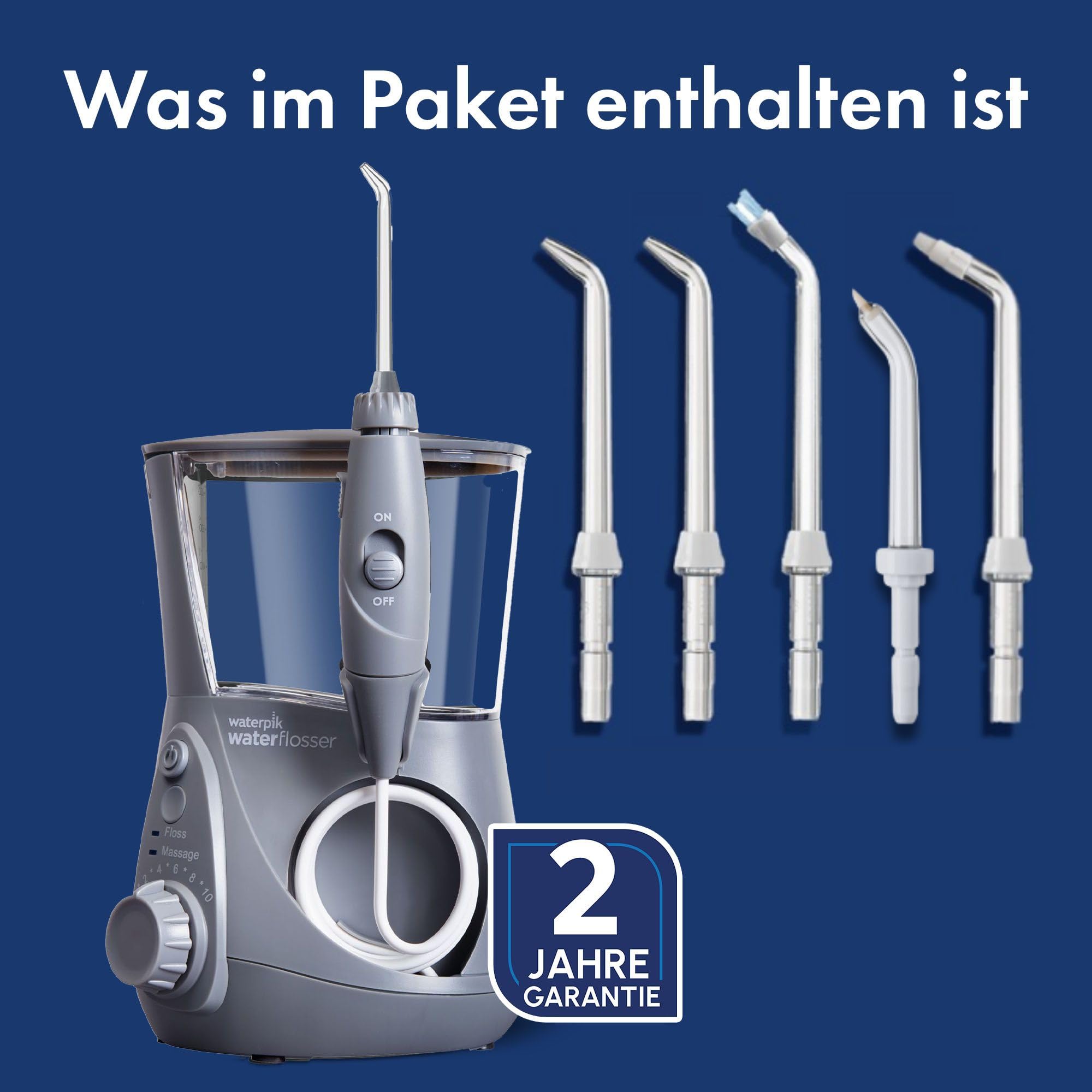 Waterpik Water Flosser Ultra Professional, Testsieger 2025, Precision Pulse Technology, TÜV Siegel, bis zu 99,9% Plaque Entfernung, 6x Aufsätze, 10 individuelle Modi, integrierter Timer, Grau