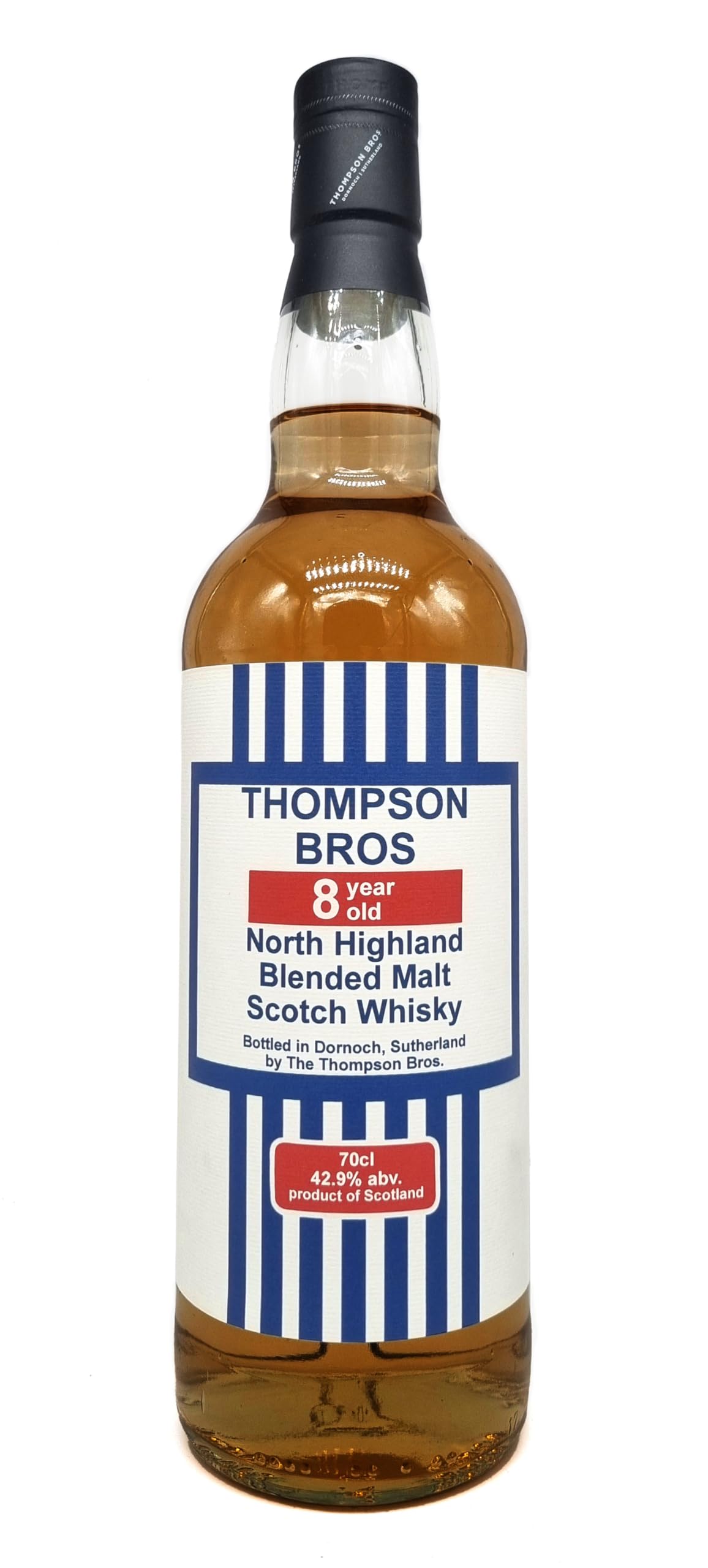 Thompson Bros 8 Year Old North Highland Blended Malt Scotch Whisky | 70cl | 42.9% ABV | Smooth & Rich | Juicy Peach & Apricot with a Soft Woody Undertone | Fruity & Floral Notes | Amazon Exclusive
