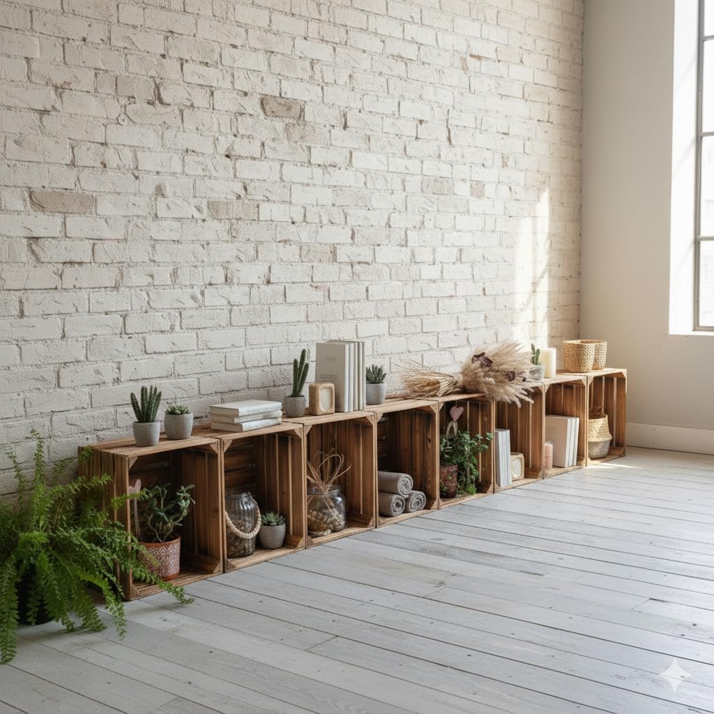 Teramico neue Holzkisten 50x40x30 cm geflammt (Holzkiste NEU, 8) | Hochwertige geflammte Holzkisten für echte Vintage Optik und eine absolut individuelle rustikale Raumgestaltung zu Hause