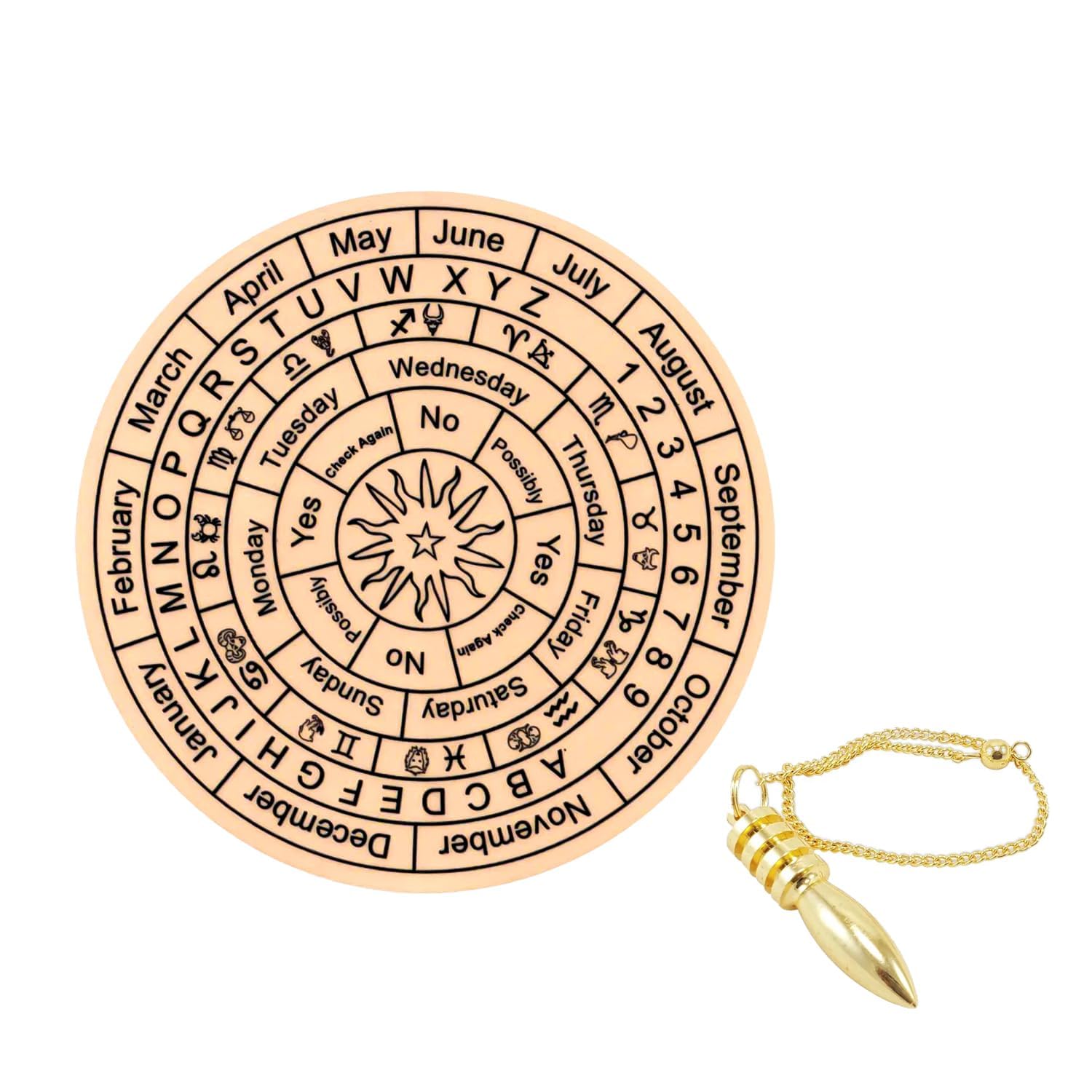 TREE MAISON CORONATING HOMES Vastu Brown Dowsing Board | Size- 6 Inch | Metaphysical Message Board for Witchcraft with Brass Pendulum (Pendulum Assorted) Acrylic Divination Board