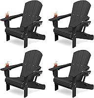 Vista 40 de KINGYES Silla Adirondack plegable con soportes dobles para tazas, sillas de exterior de polietileno de alta densidad para todo tipo de clima, silla