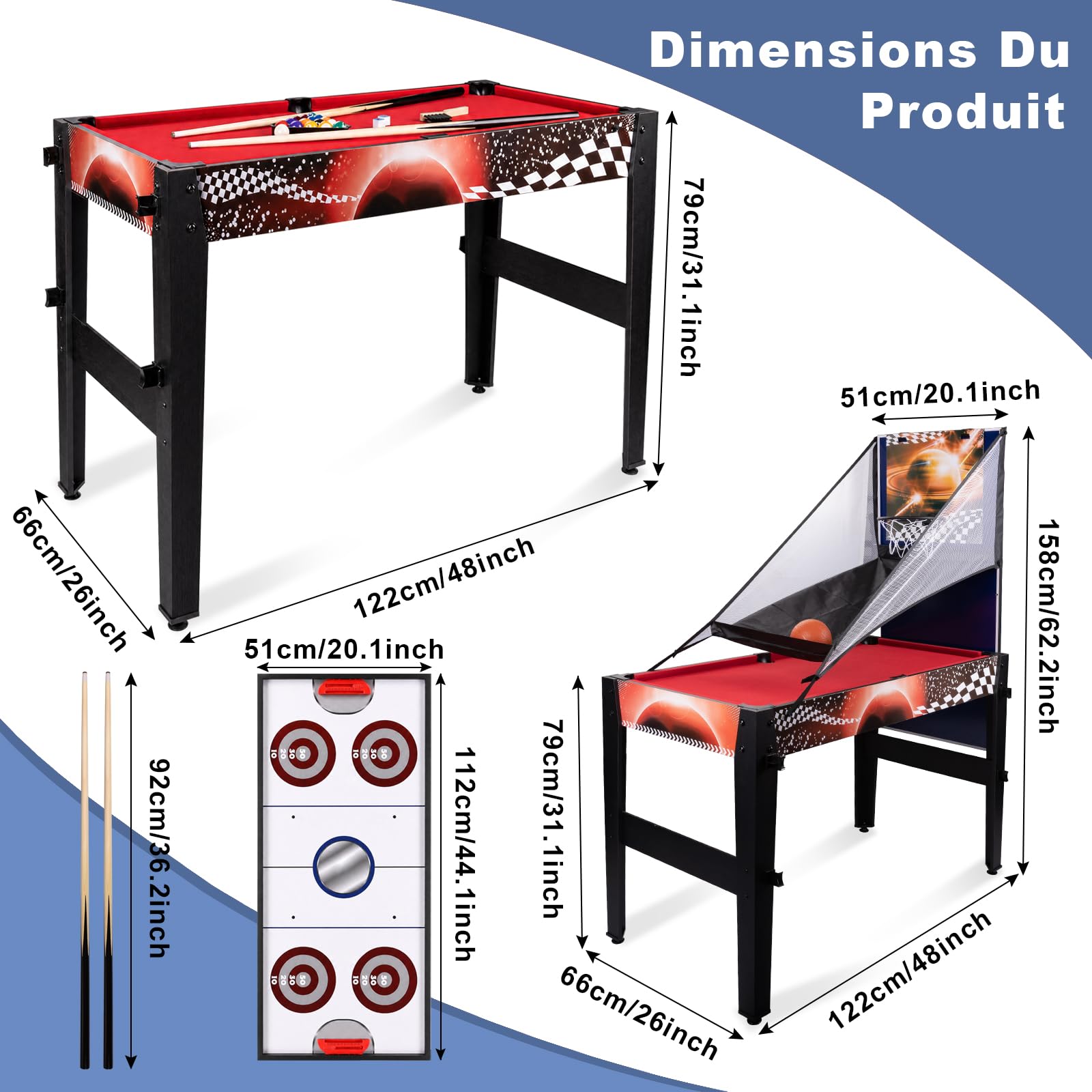 HLC 14 en 1 Table Multijeux/Basket/Billard/Baby-Foot/Tennis de Table/Hockey/Bowling ExpéRience de Sports IntéRieurs Plaisants et RéVersible