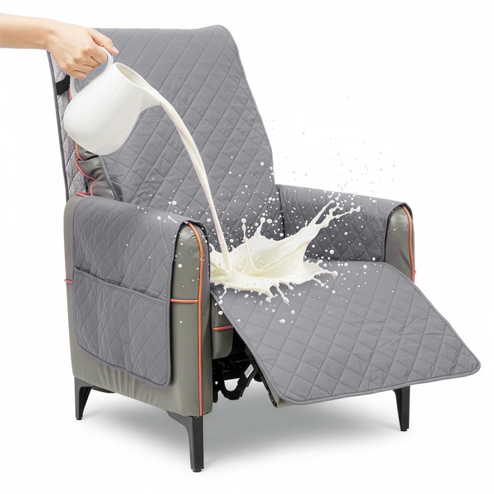 SUNNYNEST Waterproof Recliner Chair Cover Extra Large 232×196cm – Quilted Non-Slip Armchair Protector with Pockets, Furniture Cover for Pets, Kids & Daily Use (Grey)
