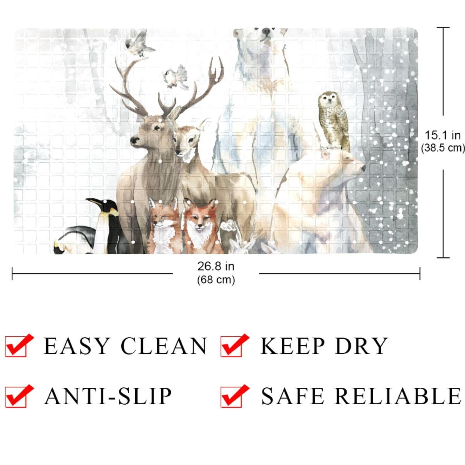 Rutschfeste Badematten für Badezimmer, Motiv: Winterschneetiere, Wald, rechteckig, maschinenwaschbar, 40 x 70 cm