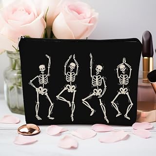 Funny Human Skeletons Makeup Bag,Dance Human Skeletons Gothic Cosmetic Bag Gift for Women,Girly Aesthetic Zipper Makeup Pouch