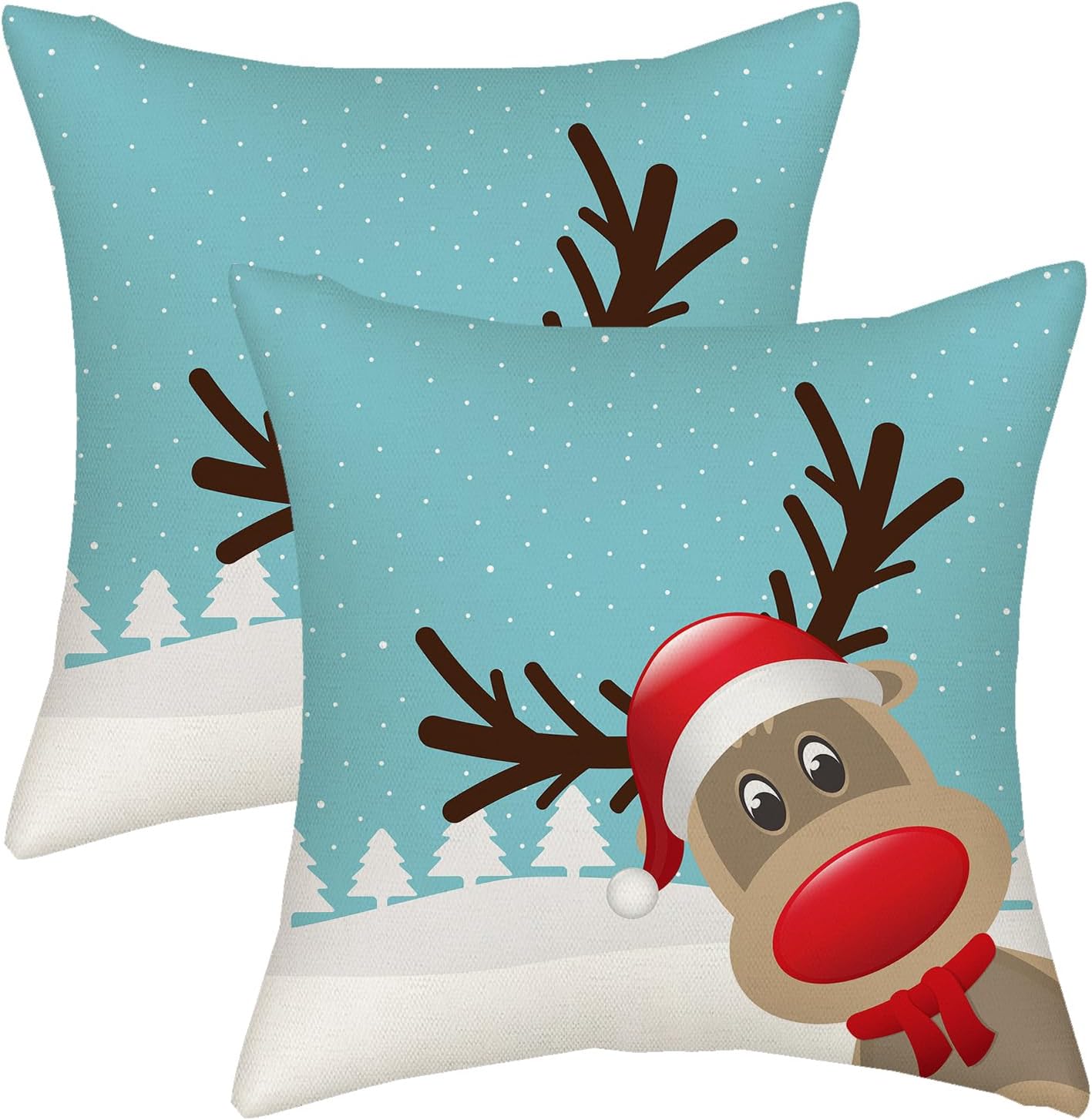 Merry Christmas Pillow Covers 18x18 Teal Elk Deer Decor Throw Pillows Case for Couch Xmas Indoor Outdoor Winter Decorative Cushion Cases for Sofa Bed Decorations Set of 2