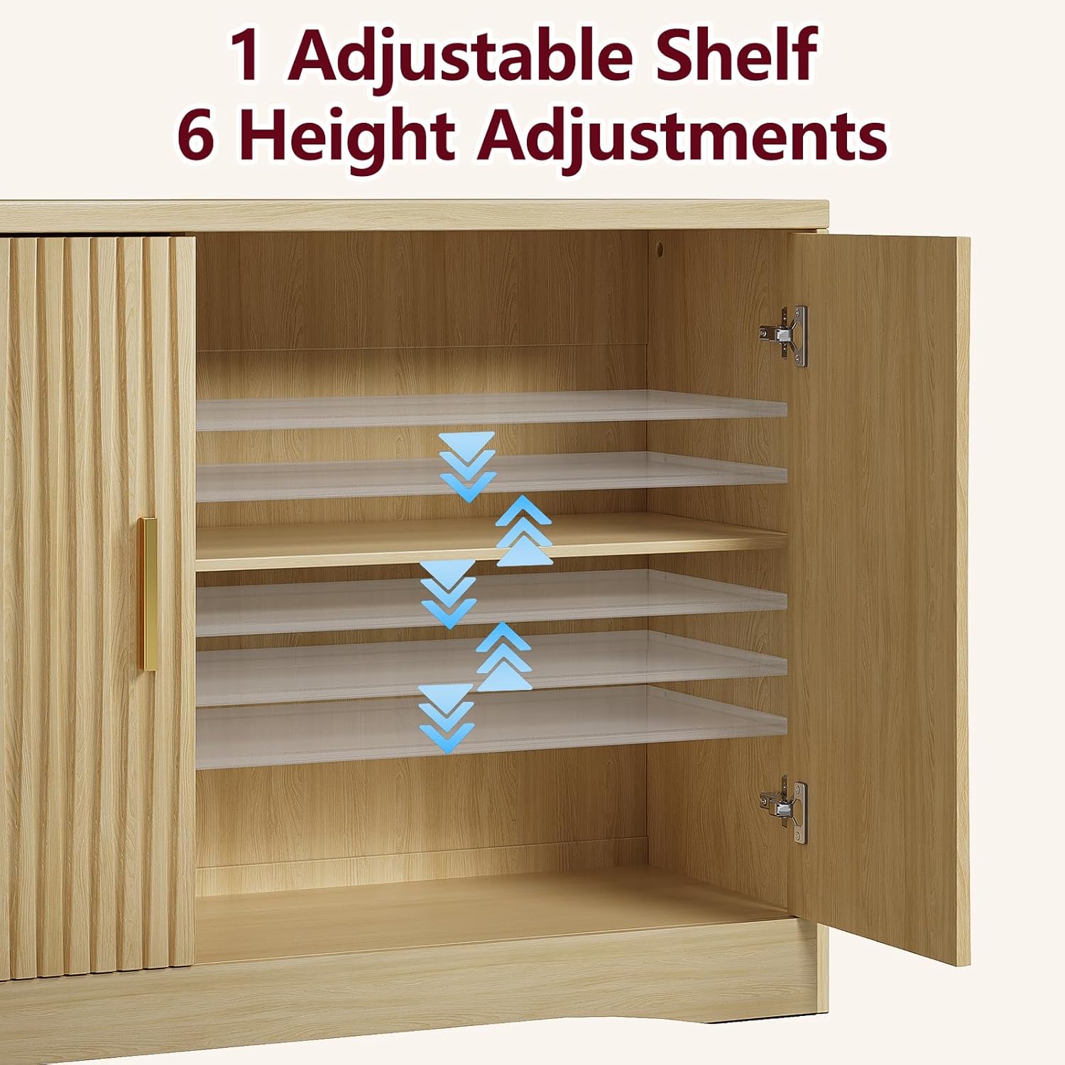 55" Modern Sideboard Buffet Cabinet with Storage, 4 Door Fluted Credenza Table Media Console Cabinet Entryway Cabinets for Living Room Kitchen, Wood