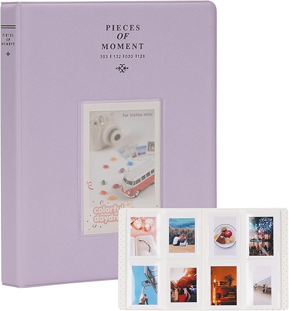128 Pocket Mini Photo Album for Fuji Instax Mini 70 7s 8 8+ 9 11 25 50s 90, Polaroid Instant Camera, Kodak Smile Printomatic Instant Print Camera and Cards