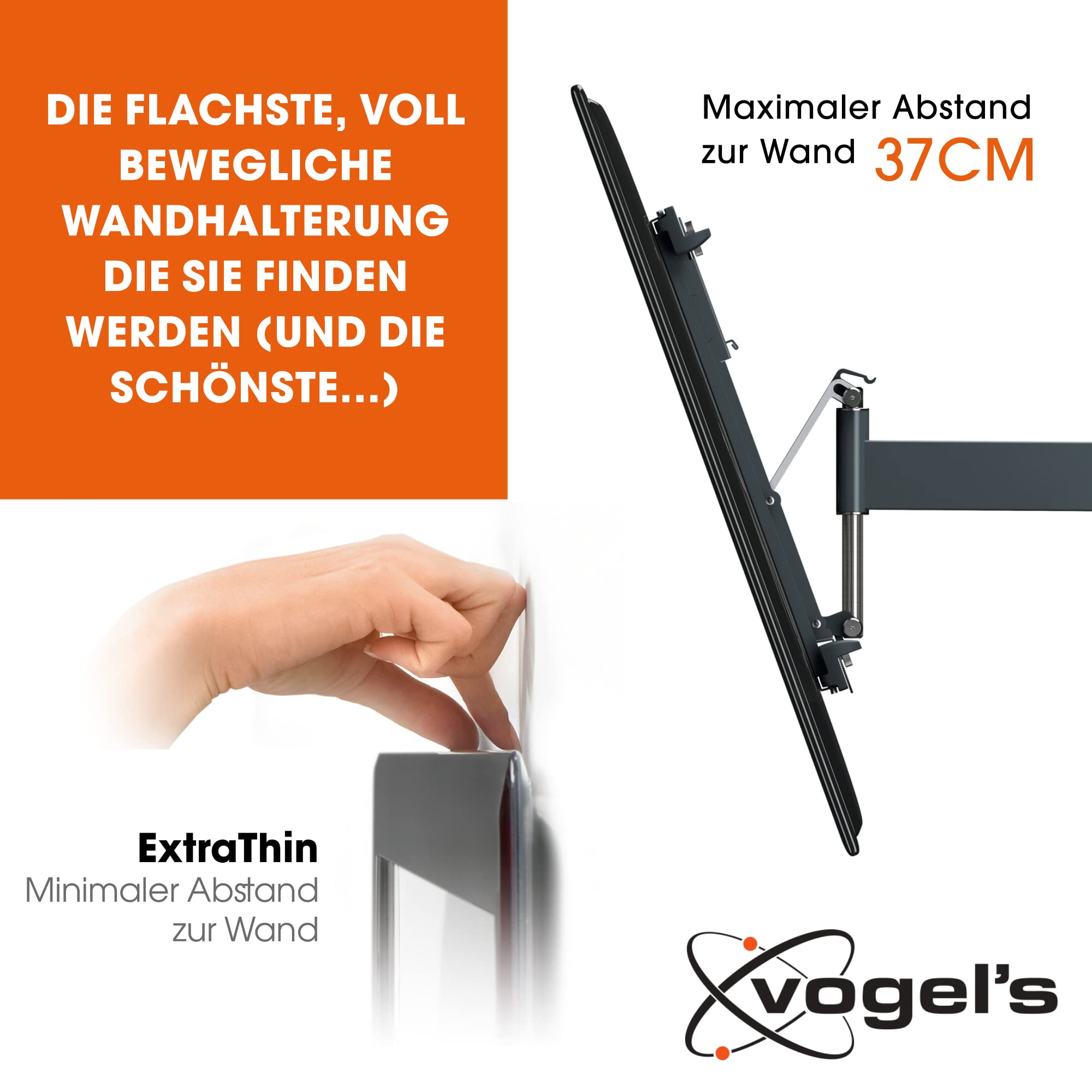 Vogel's Thin 525 Schwenkbare TV-Wandhalterung Für 40-65 Zoll (102-165 cm) Fernseher, Schwenkbar Bis Zu 120°, Neigbar, Max. 25 Kg, Max. VESA 600 X 400, Ultradünne TV Halterung, TÃœV-Zertifiziert