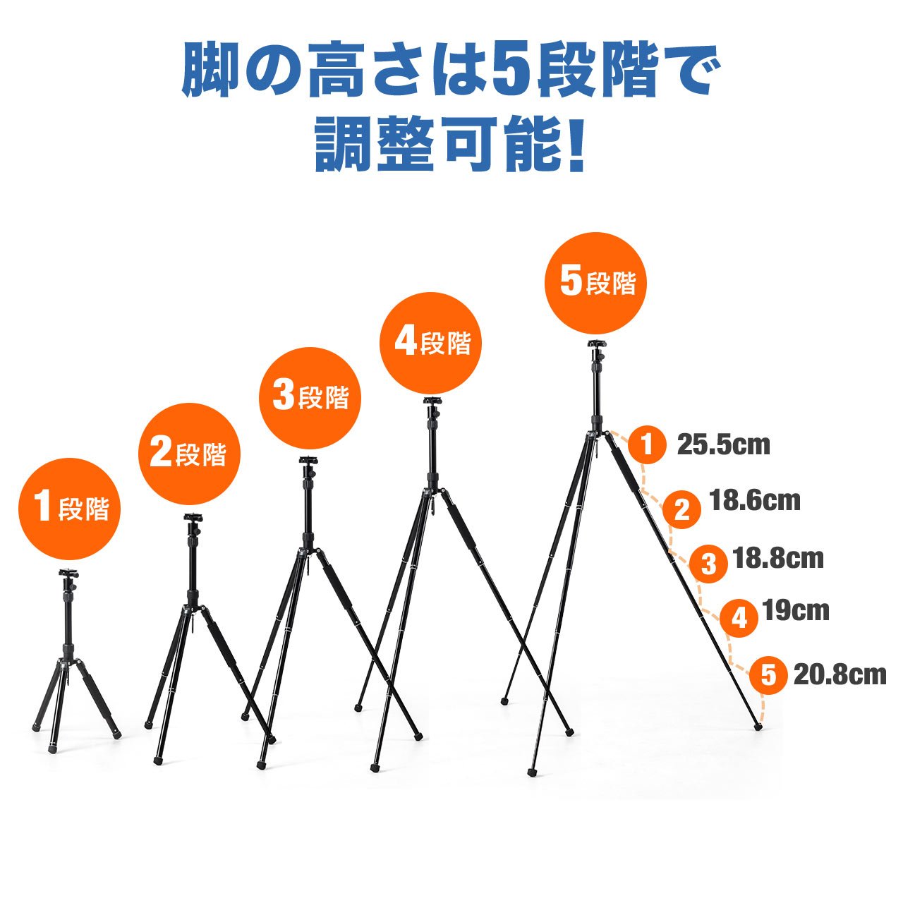 Amazon | サンワダイレクト 三脚 5段 134cm 746g コンパクト 自由雲台 