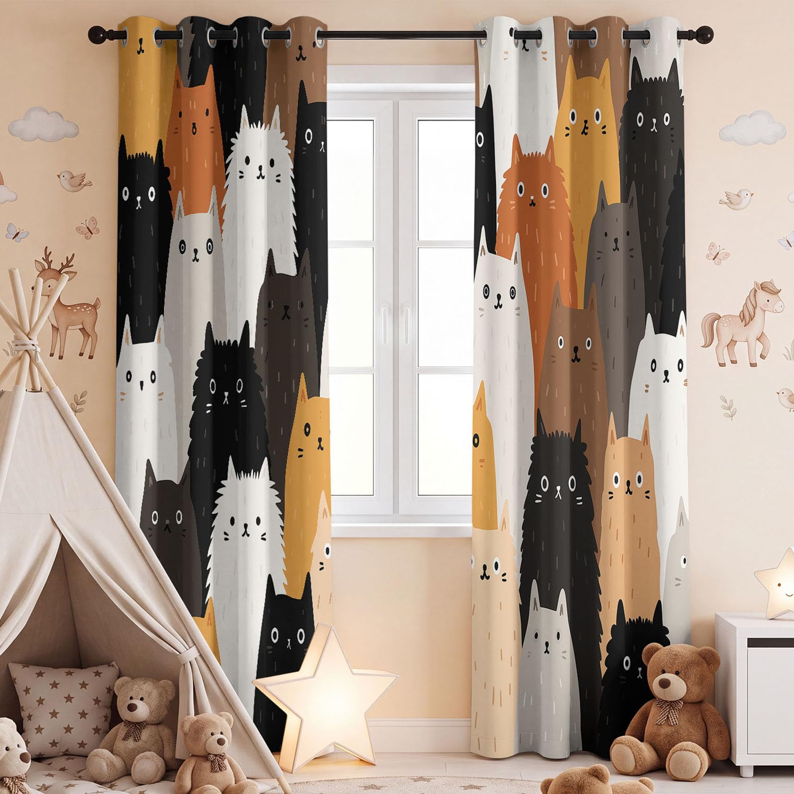 Generisch Tende oscuranti con animali dei cartoni animati, minimalista, set di 2 pezzi, tende oscuranti per camera da letto, cameretta dei bambini, 140 x 260 cm (larghezza x altezza)