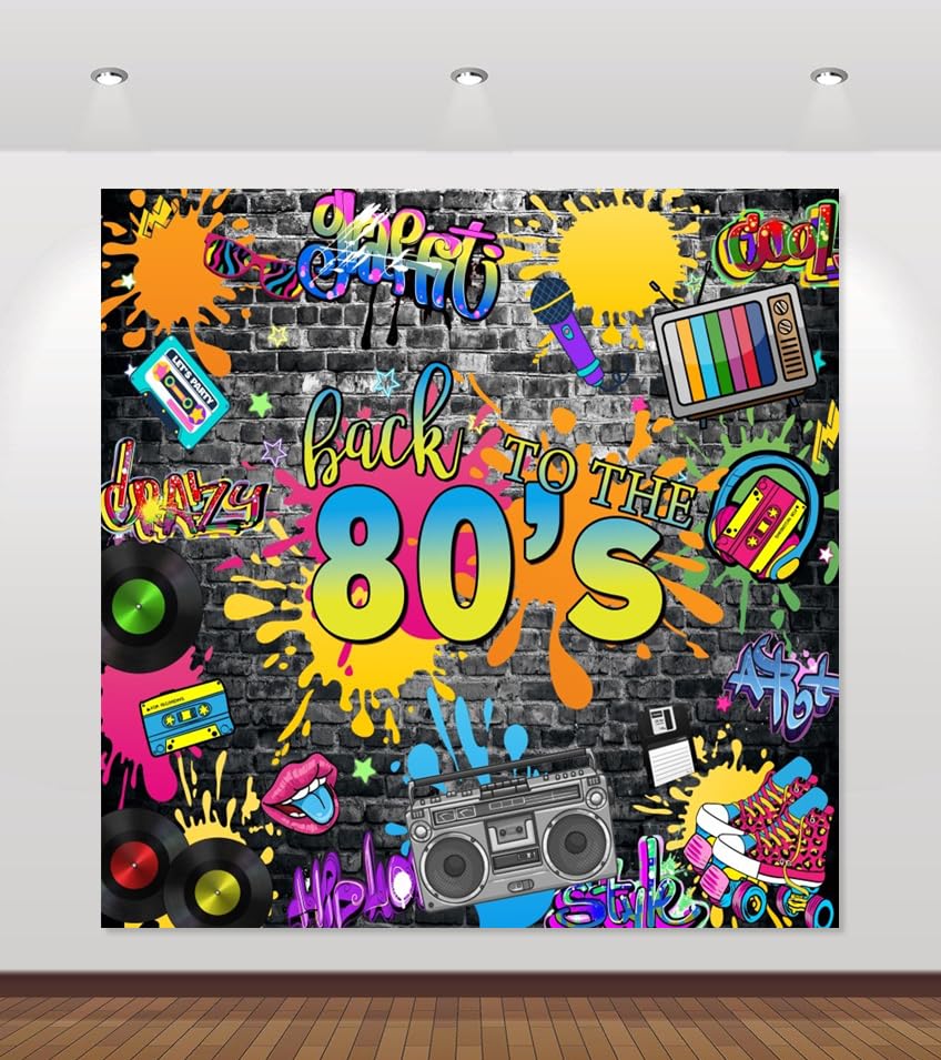 80s Backdrop for Parties Hip Hop Rock Music Disco Birthday Party Photo Backdrops Retro Graffiti Brick Wall Background Photoshoot Photo Booth Back to