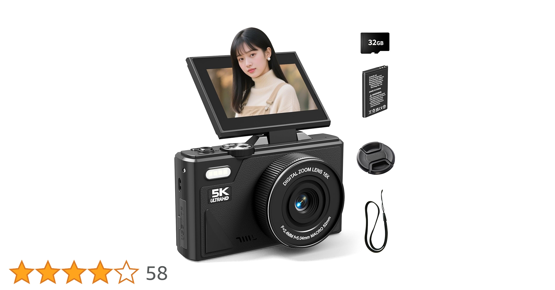 Amazon | SRAR デジタルカメラ 5K 録画 デジタルカメラ 7500 万