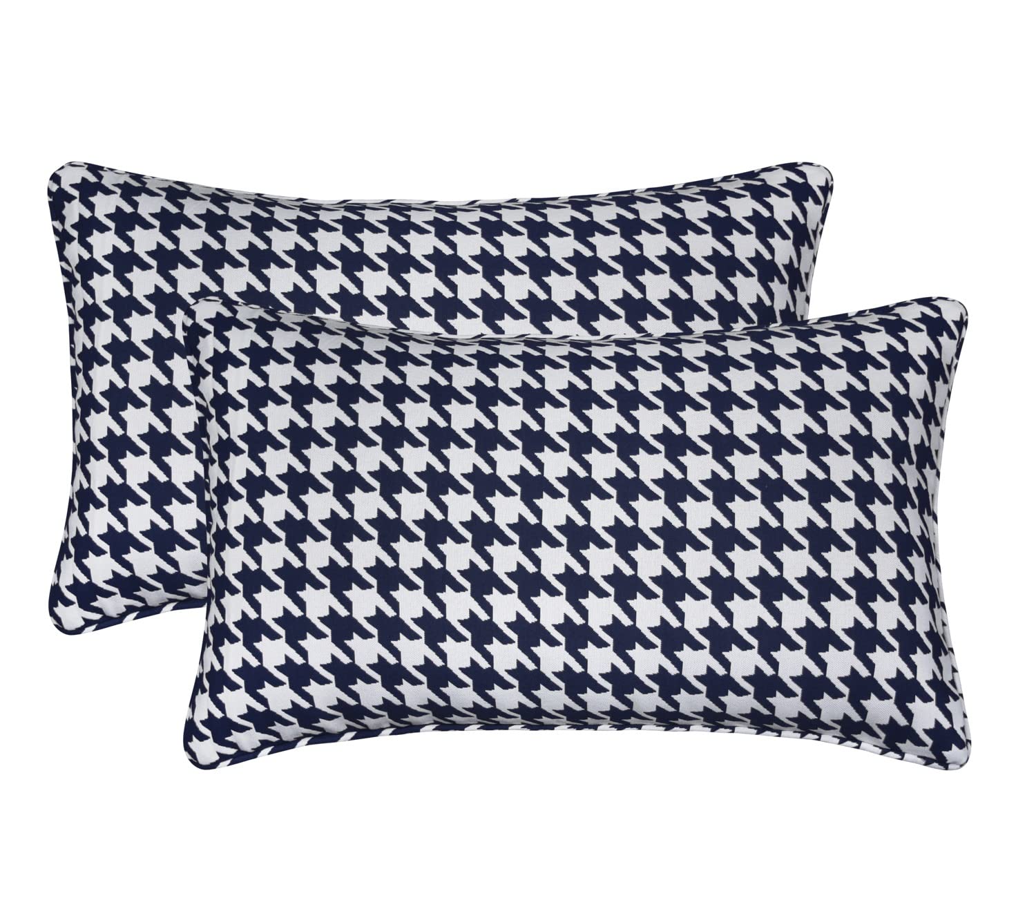 Fabritones Pack of 2 Outdoor Waterproof Decorative Lumbar Pillows Covers for Patio Furniture, 20x12 Inch Fade Resistant Patio Garden Lumbar Cushion Covers for Couch Bed Sofa, Houndstooth Navy