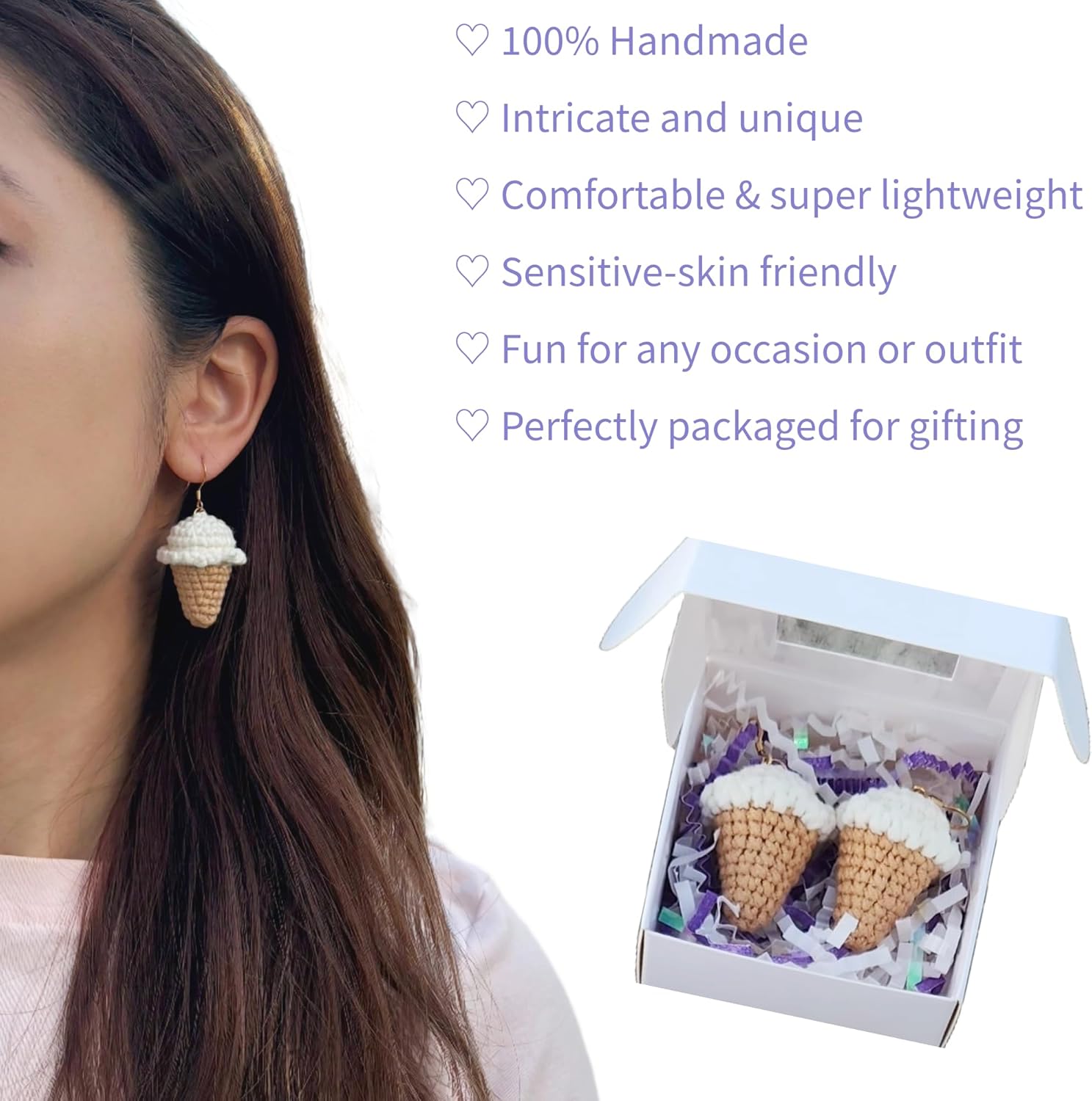Crochet Fruit Earrings - Handmade Hypoallergenic Jewelry Cute Women's Gift