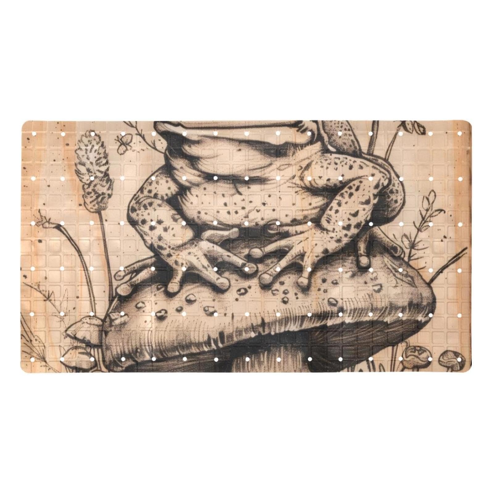 Rutschfeste Badematten für Badezimmer, Motiv: Frosch auf Pilz, rechteckig, maschinenwaschbar, 40 x 70 cm