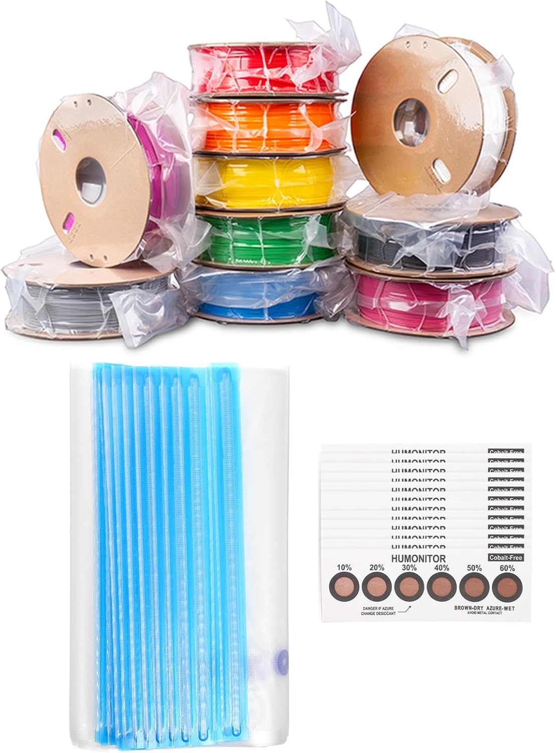 MECCANIXITY 50pcs Filament Storage Bags, 11x13 Inch Plus Size 3D Printer Accessories Vacuum Storage Bags, Keep Filament Dry Sealed Kit with Humidity Card