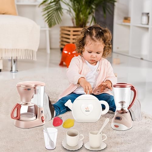 Miniatura 6 de Juguetes para electrodomésticos de cocina juego de simulación de cocina para niños con máquina de café juguete de licuadora luces y sonidos