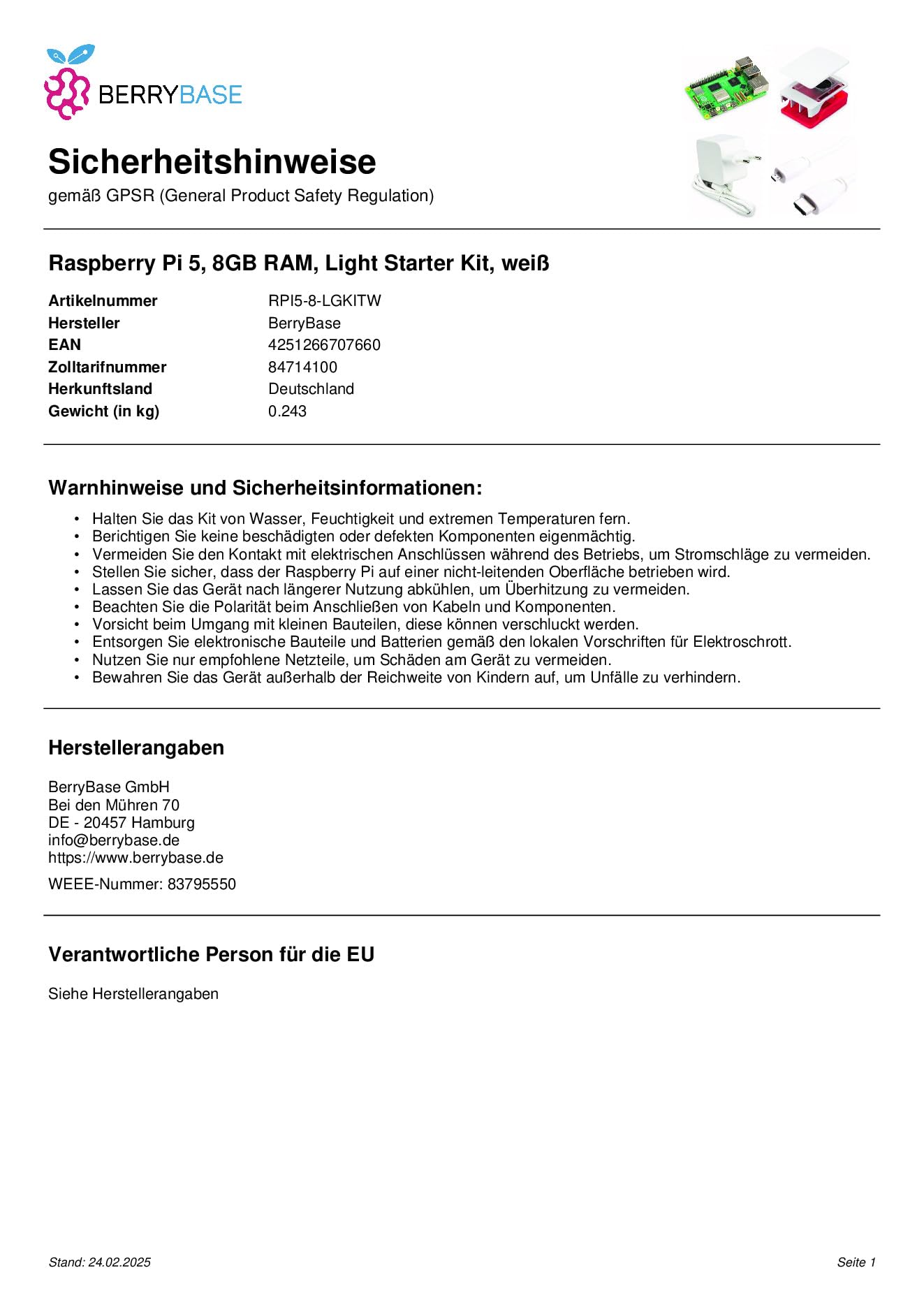 Raspberry Pi 5 8GB RAM Light Starter Kit weiß mit offiziellem Gehäuse inkl. aktivem Lüfter, 27W USB-C Netzteil, 1m Micro HDMI Kabel, Dual 4K HDMI, USB 3.0, Gigabit Ethernet, WLAN & Bluetooth 5.0