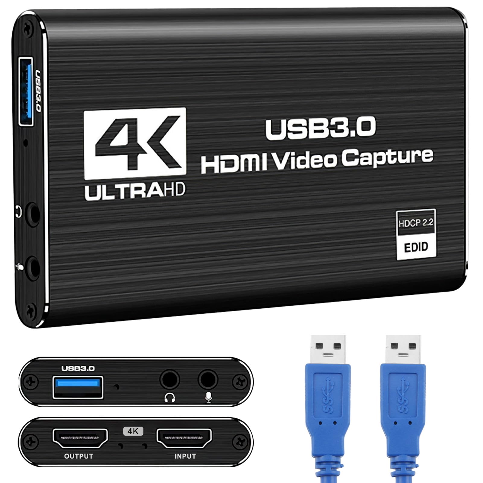 Tarjeta de captura de video HDMI 4K para transmisión, Full HD 1080P 60FPS USB 3.0 tarjeta de captura de audio y video para Nintendo Switch PS5 Xbox 3ds PS4 PC cámara OBS