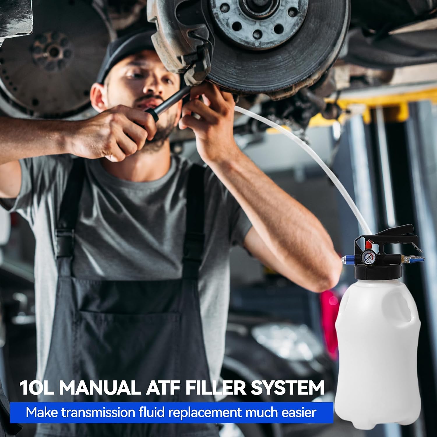 Transmission Fluid Transfer Pump Air Operated, 2 Way Pneumatic ATF Refill Kit, Vacuum Fluid Extractor & Dispenser with 15 Adapters, 3 Hoses, Storage Case for Oil, ATF, Coolant (6L)