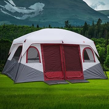 Camping Tent 8-12 Person Family Tent 2 Doors 2 Bedrooms Waterproof Windproof Large Tent Easy Setup Double Layer Outdoor Tent for Family Camping Festival Parties A,8-12 people