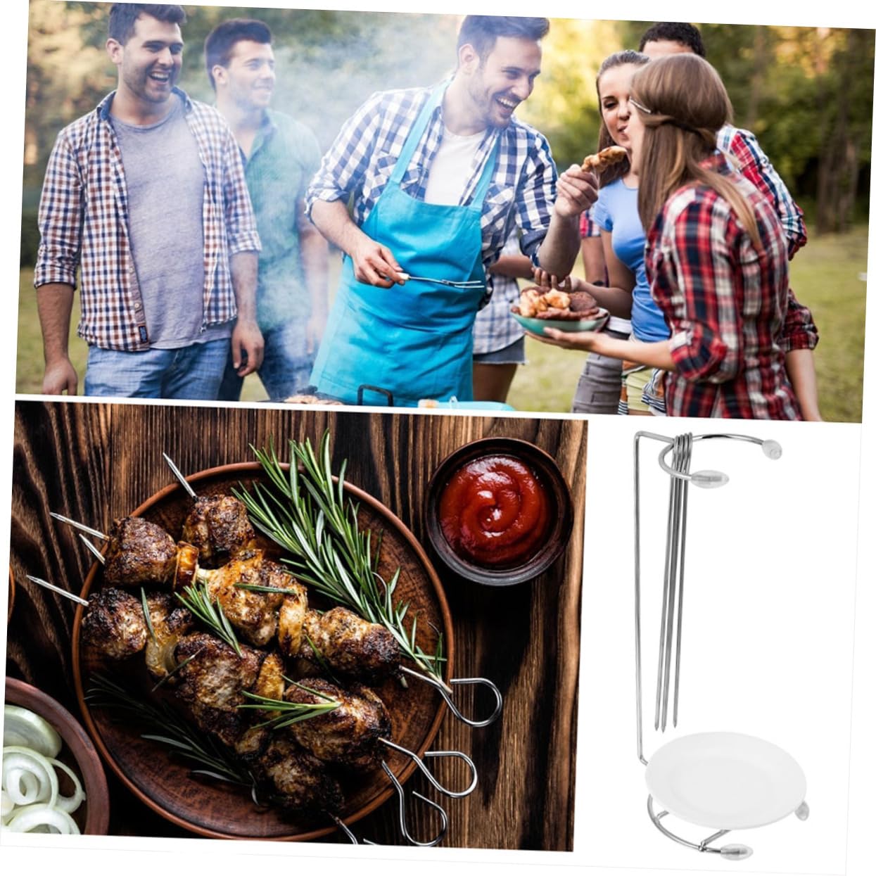 2 Set Supporti in Inossidabile per Spiedini Barbecue Appendibili Resistenti Facili da e Smontare per BBQ Accessori Compatti e Duraturi