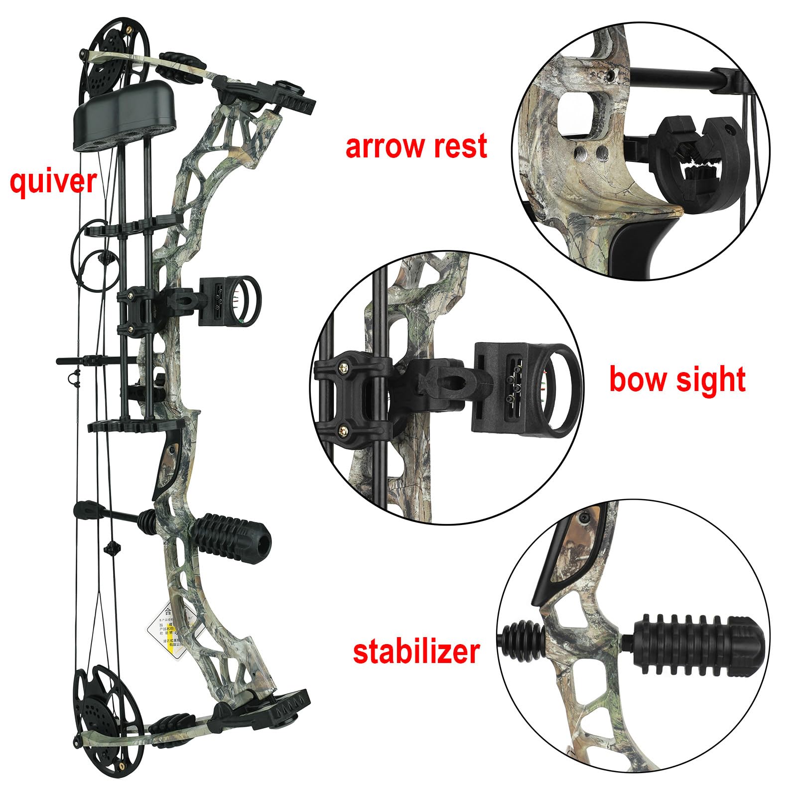 SHARROW Set Arco Compound e Frecce, Peso di Tiro 35-70 libbre, Lunghezza di Tiro 16“-30”, Kit Arco Compound da Caccia 320fps Tiro con l'arco Set per Adulti Principianti RH