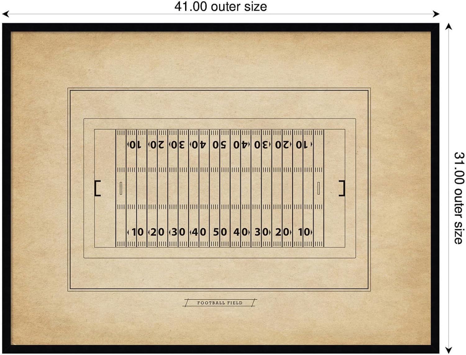 Kate and Laurel Framed Wall Art Print Vintage Sports Football Field Diagram Horizontal by The Creative Bunch Studio, 41 x 31, Svelte Noir Black Frame, Vintage, Sport Art for Wall Decor