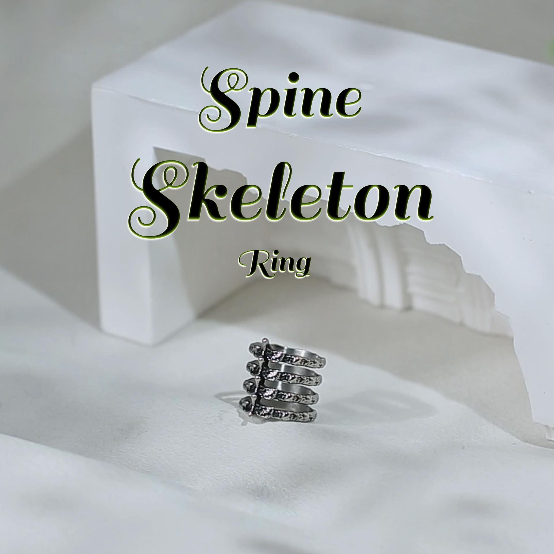 HZMAN Gothic Punk Spine Skeleton Ring - Stainless Steel Biker Ring For Men & Women, Adjustable Sizes - View #11