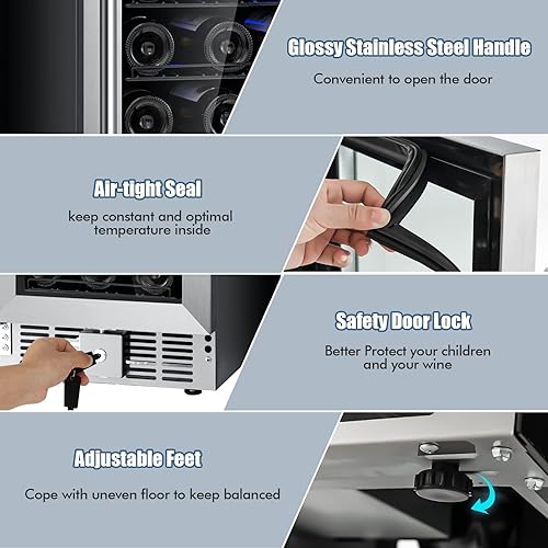 Miniatura 5 de LDAILY Enfriador de vino y bebidas de 15 pulgadas refrigerador de vino integrado e independiente con memoria de temperatura puerta de vidrio